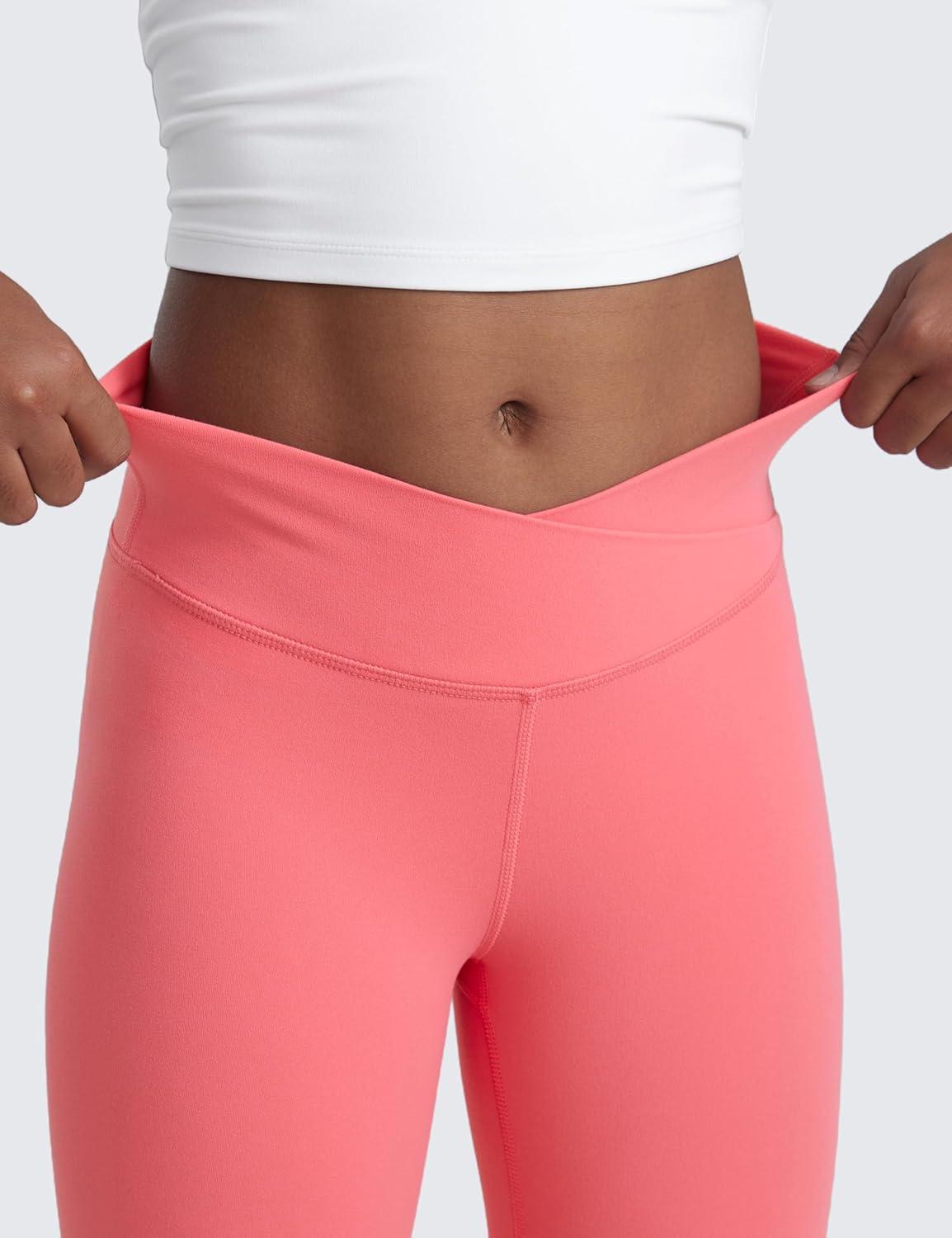 imageCRZ YOGA Girls Butterluxe Crossover Waist Yoga Flare Leggings Dance Casual Athletic Pants Bell Bottoms Kids TeenRaspberry Sorbet