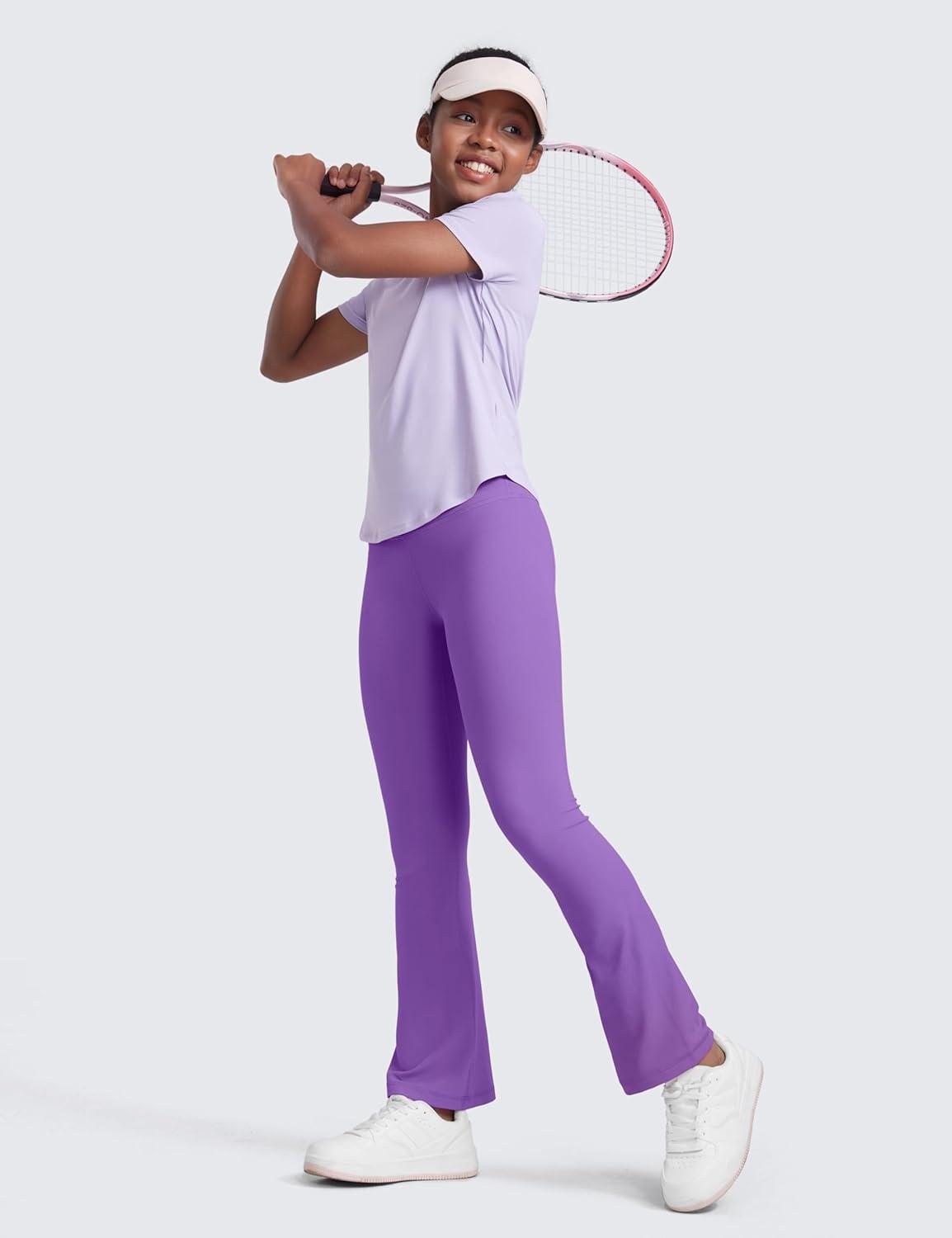 imageCRZ YOGA Girls Butterluxe Crossover Waist Yoga Flare Leggings Dance Casual Athletic Pants Bell Bottoms Kids TeenRoyal Lilac