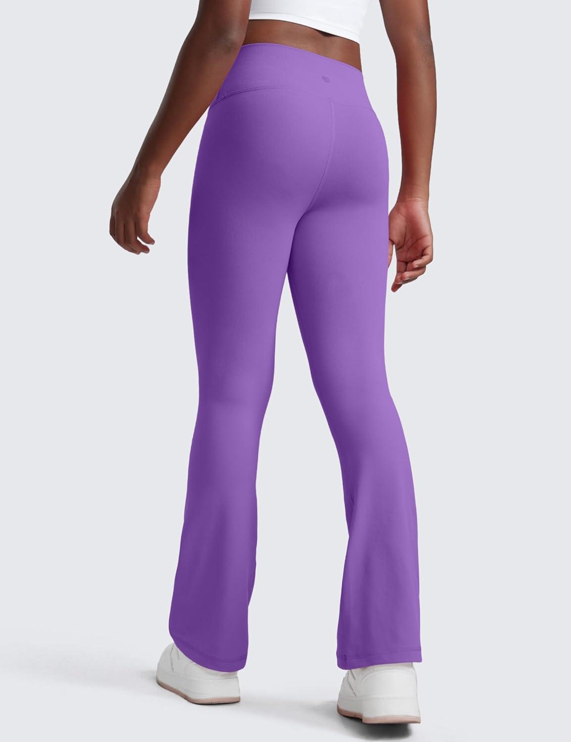 imageCRZ YOGA Girls Butterluxe Crossover Waist Yoga Flare Leggings Dance Casual Athletic Pants Bell Bottoms Kids TeenRoyal Lilac