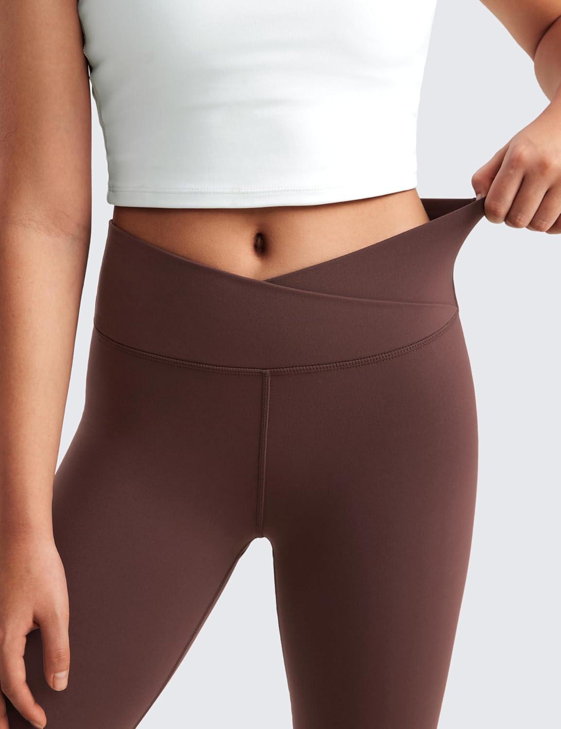 imageCRZ YOGA Girls Butterluxe Crossover Waist Yoga Flare Leggings Dance Casual Athletic Pants Bell Bottoms Kids TeenTaupe