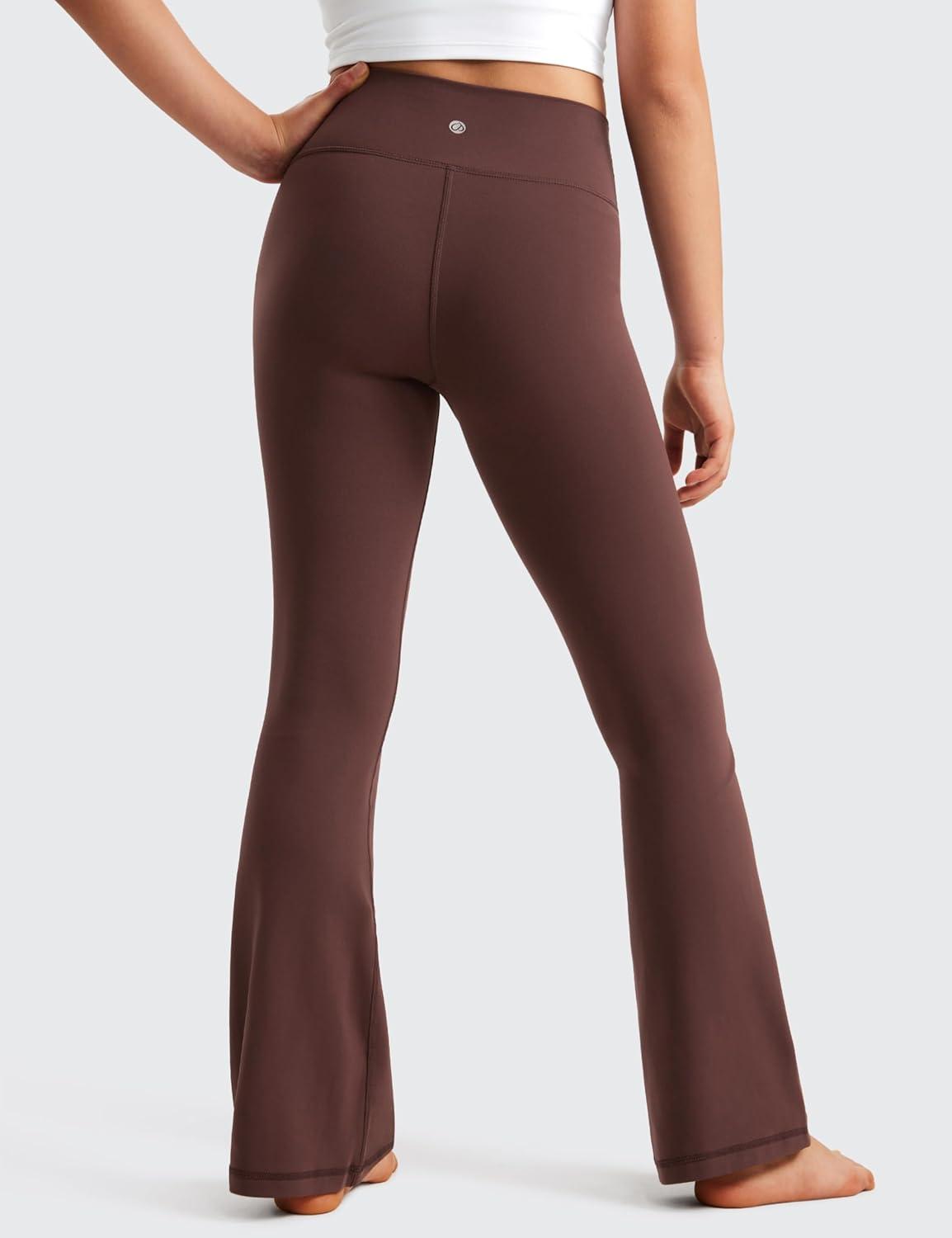 imageCRZ YOGA Girls Butterluxe Crossover Waist Yoga Flare Leggings Dance Casual Athletic Pants Bell Bottoms Kids TeenTaupe