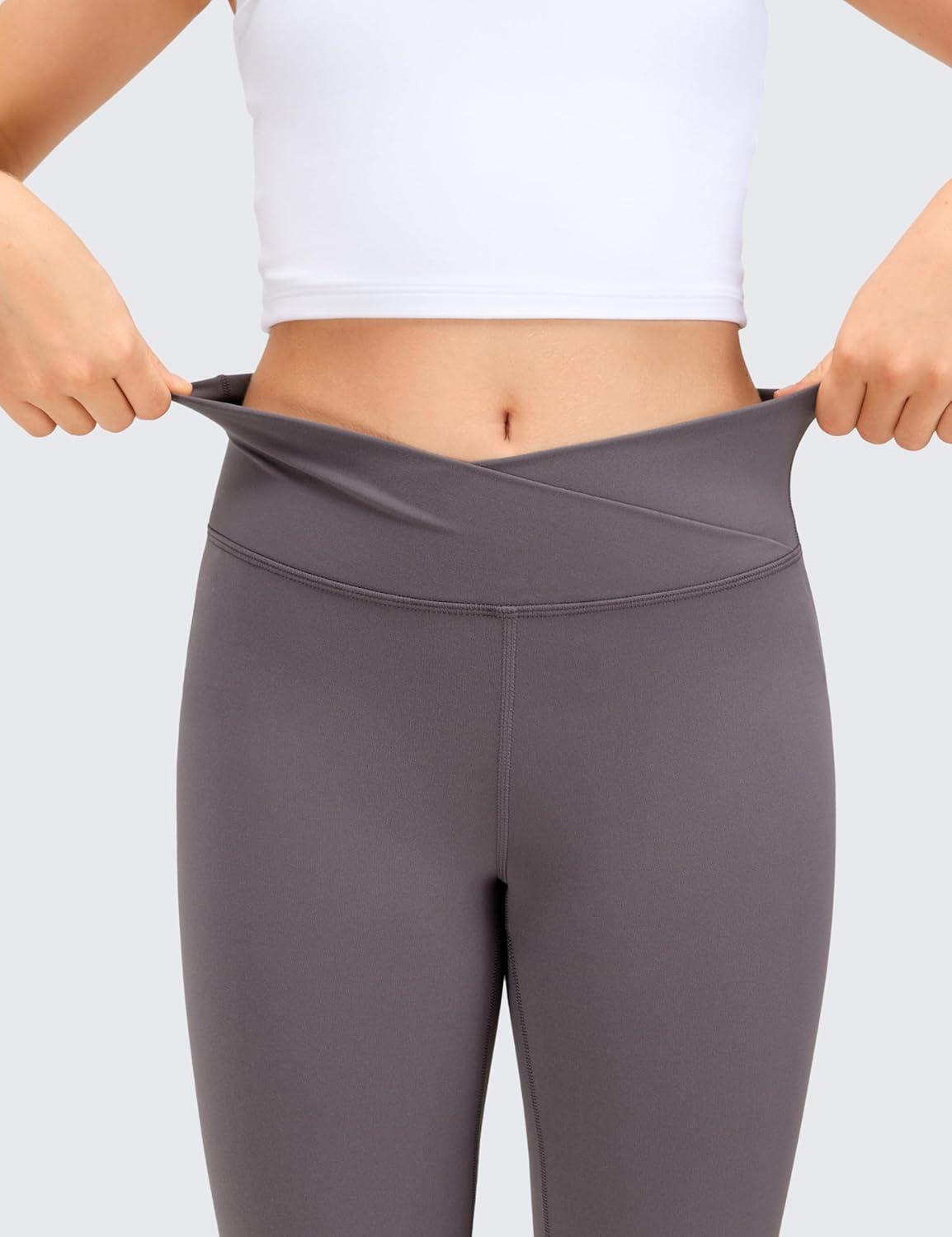 imageCRZ YOGA Girls Butterluxe Crossover Waist Yoga Flare Leggings Dance Casual Athletic Pants Bell Bottoms Kids TeenTornado Grey