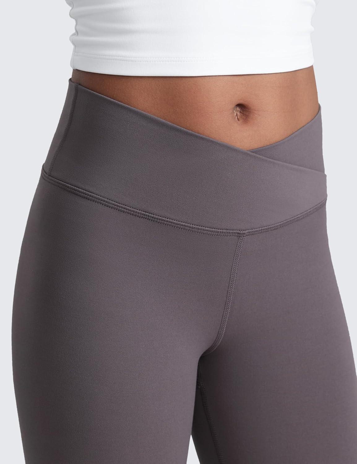 imageCRZ YOGA Girls Butterluxe Crossover Waist Yoga Flare Leggings Dance Casual Athletic Pants Bell Bottoms Kids TeenTornado Grey