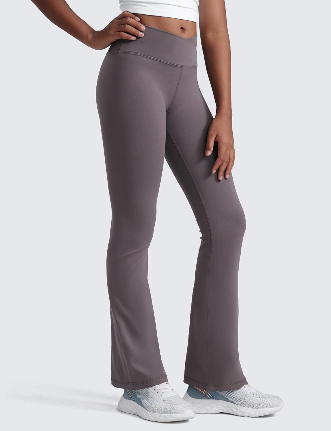 imageCRZ YOGA Girls Butterluxe Crossover Waist Yoga Flare Leggings Dance Casual Athletic Pants Bell Bottoms Kids TeenTornado Grey