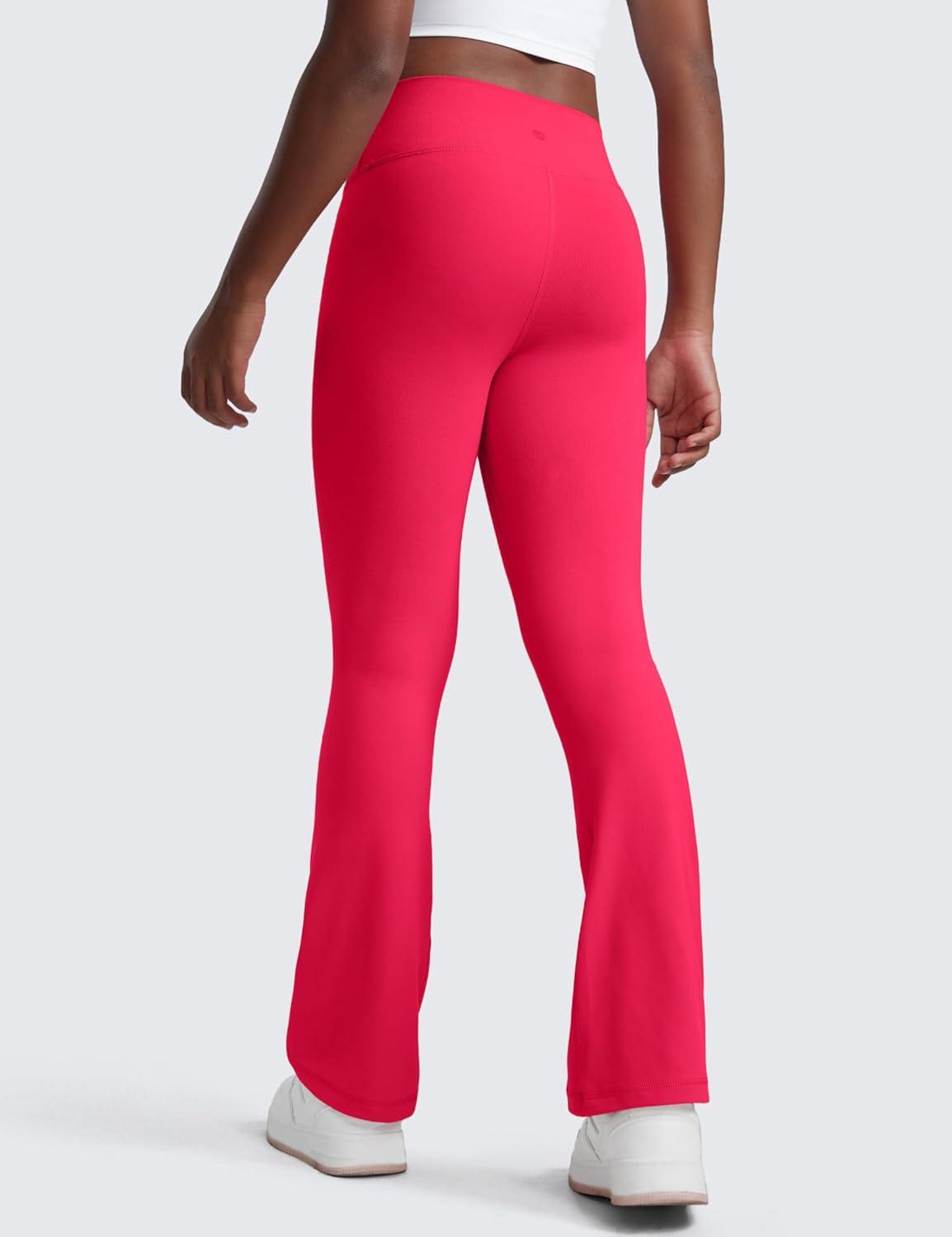 imageCRZ YOGA Girls Butterluxe Crossover Waist Yoga Flare Leggings Dance Casual Athletic Pants Bell Bottoms Kids TeenViva Magenta