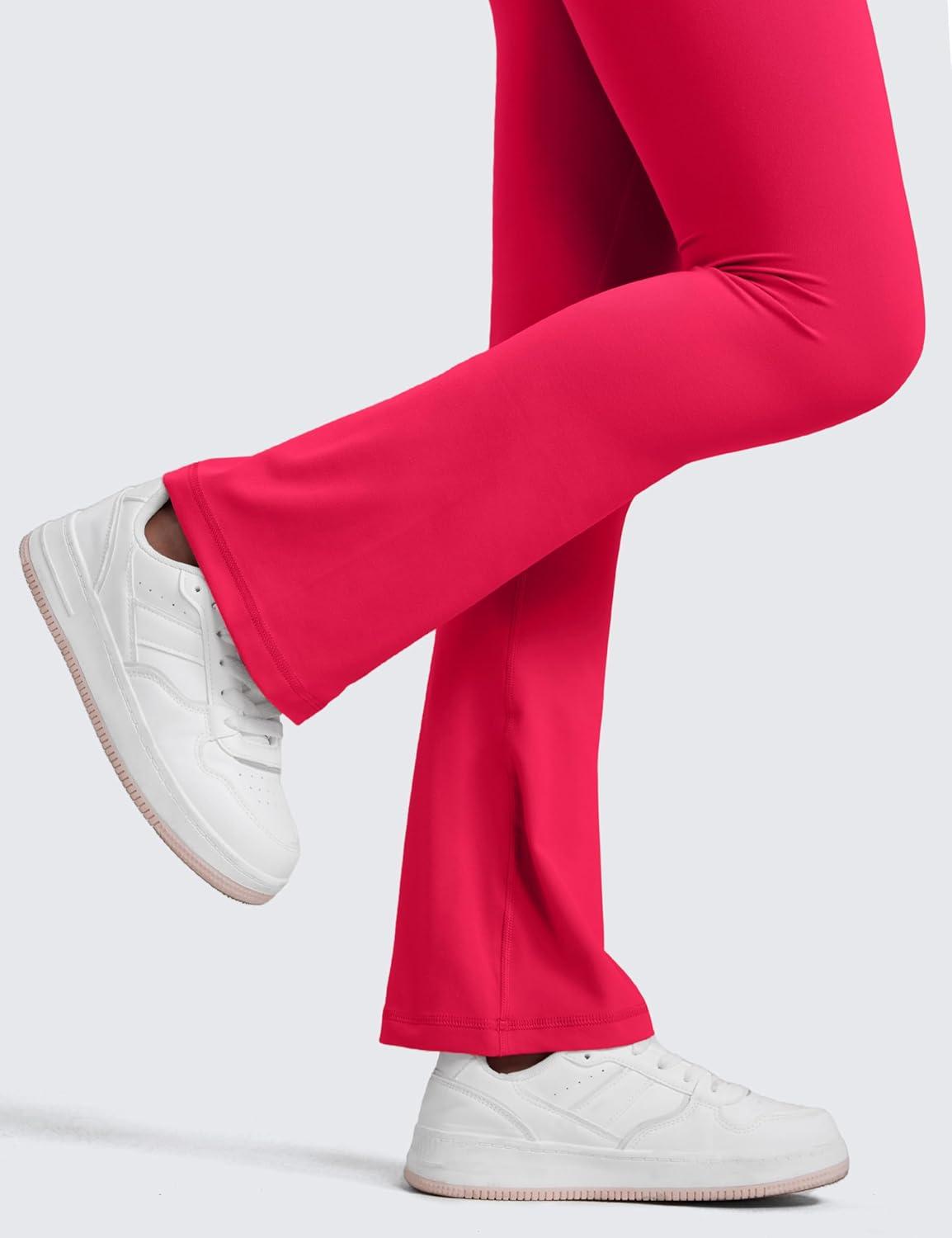 imageCRZ YOGA Girls Butterluxe Crossover Waist Yoga Flare Leggings Dance Casual Athletic Pants Bell Bottoms Kids TeenViva Magenta