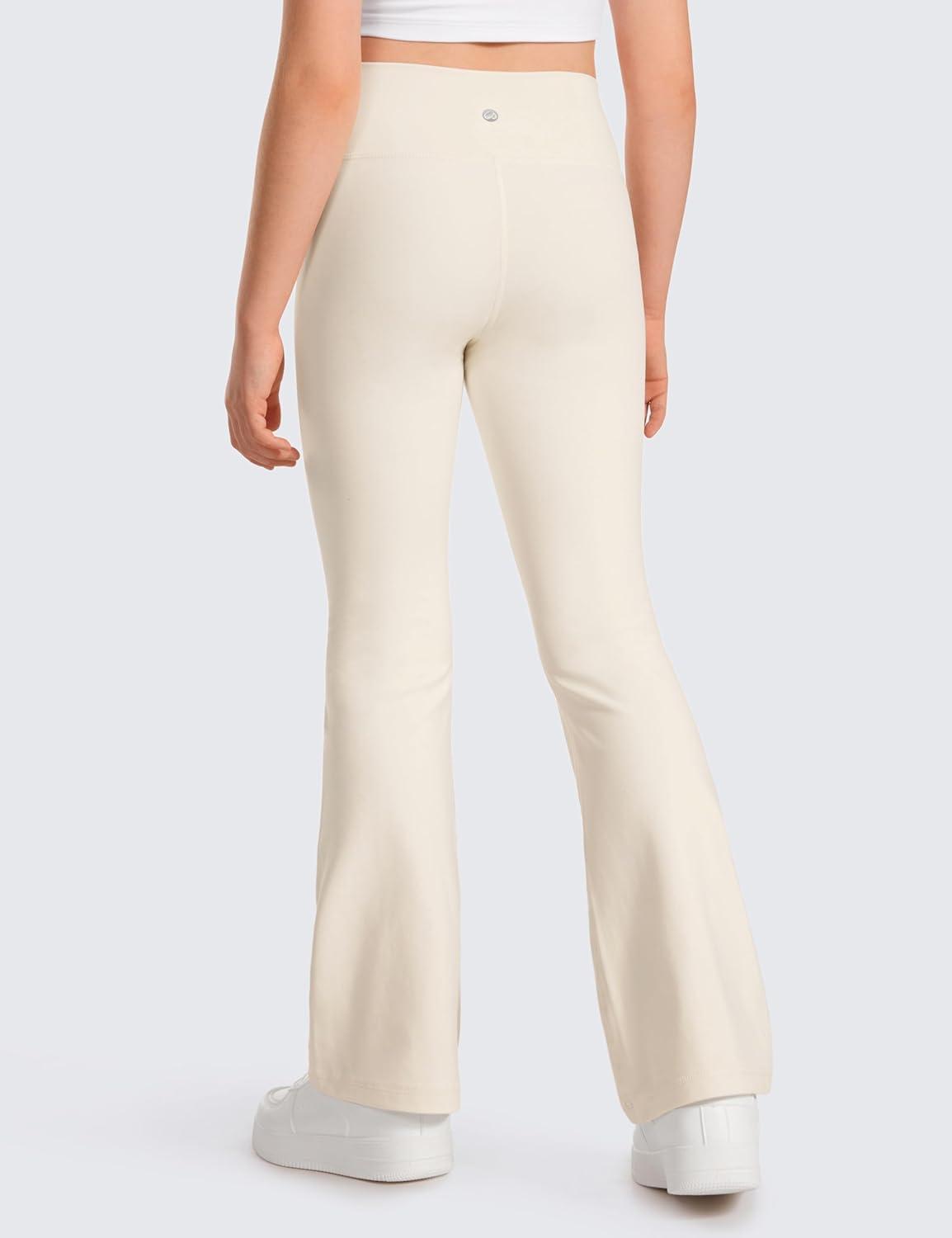 imageCRZ YOGA Girls Butterluxe Crossover Waist Yoga Flare Leggings Dance Casual Athletic Pants Bell Bottoms Kids TeenWhite Apricot