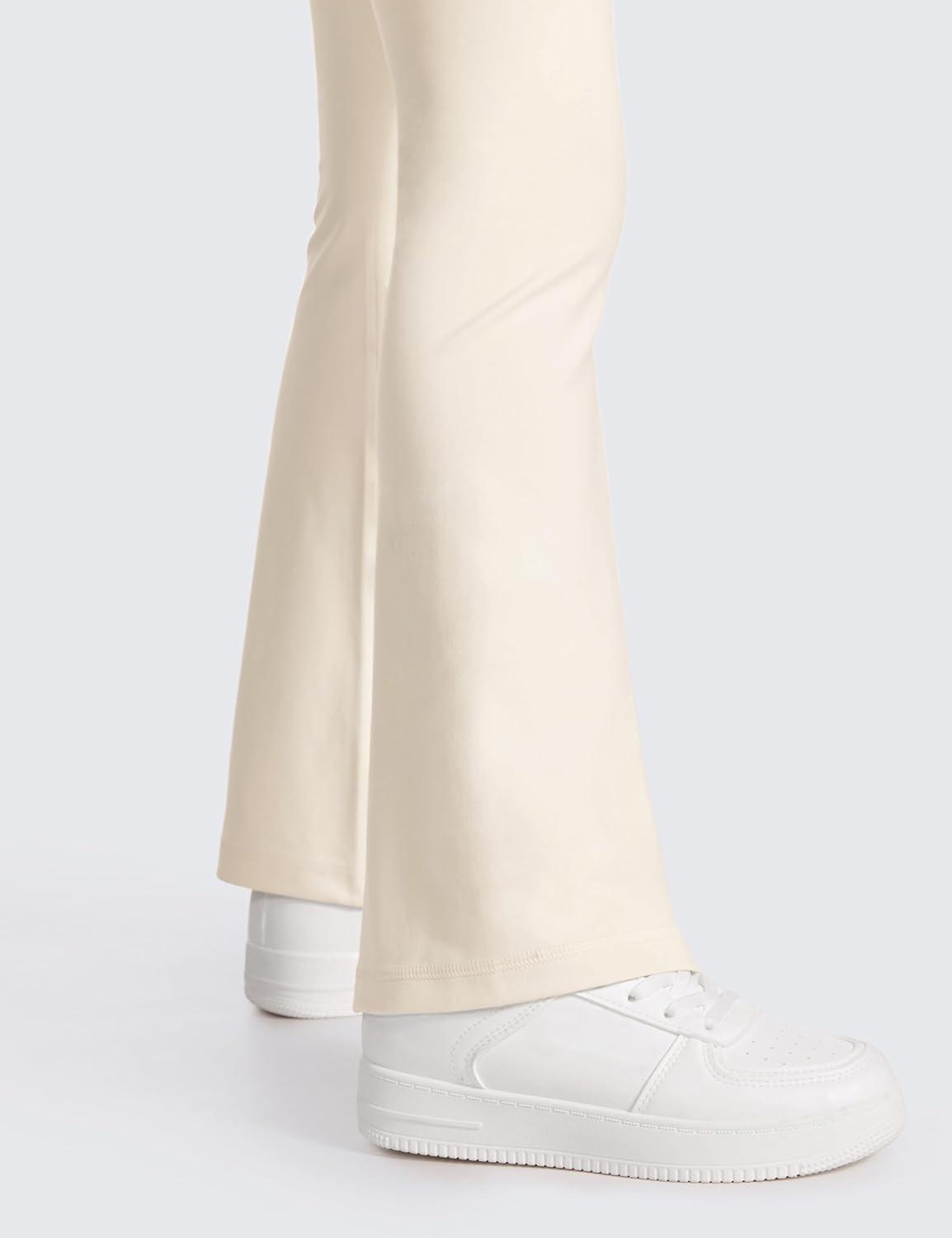 imageCRZ YOGA Girls Butterluxe Crossover Waist Yoga Flare Leggings Dance Casual Athletic Pants Bell Bottoms Kids TeenWhite Apricot