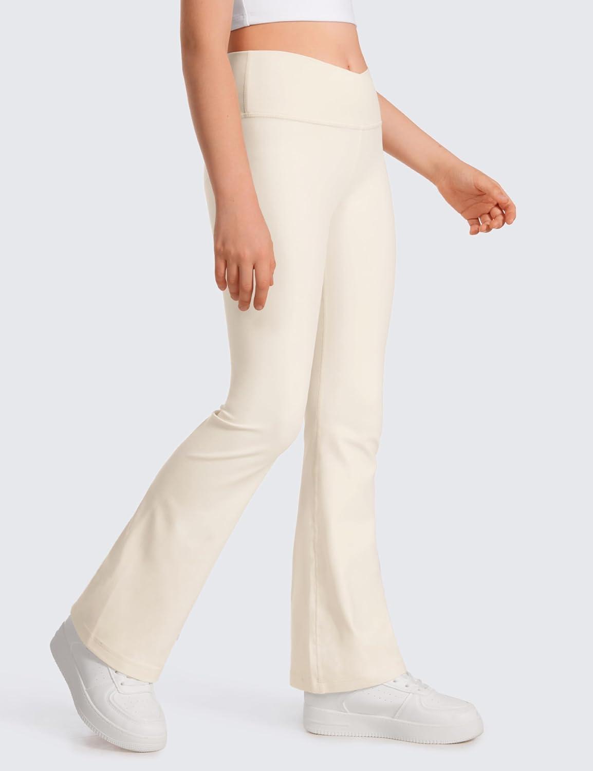 imageCRZ YOGA Girls Butterluxe Crossover Waist Yoga Flare Leggings Dance Casual Athletic Pants Bell Bottoms Kids TeenWhite Apricot