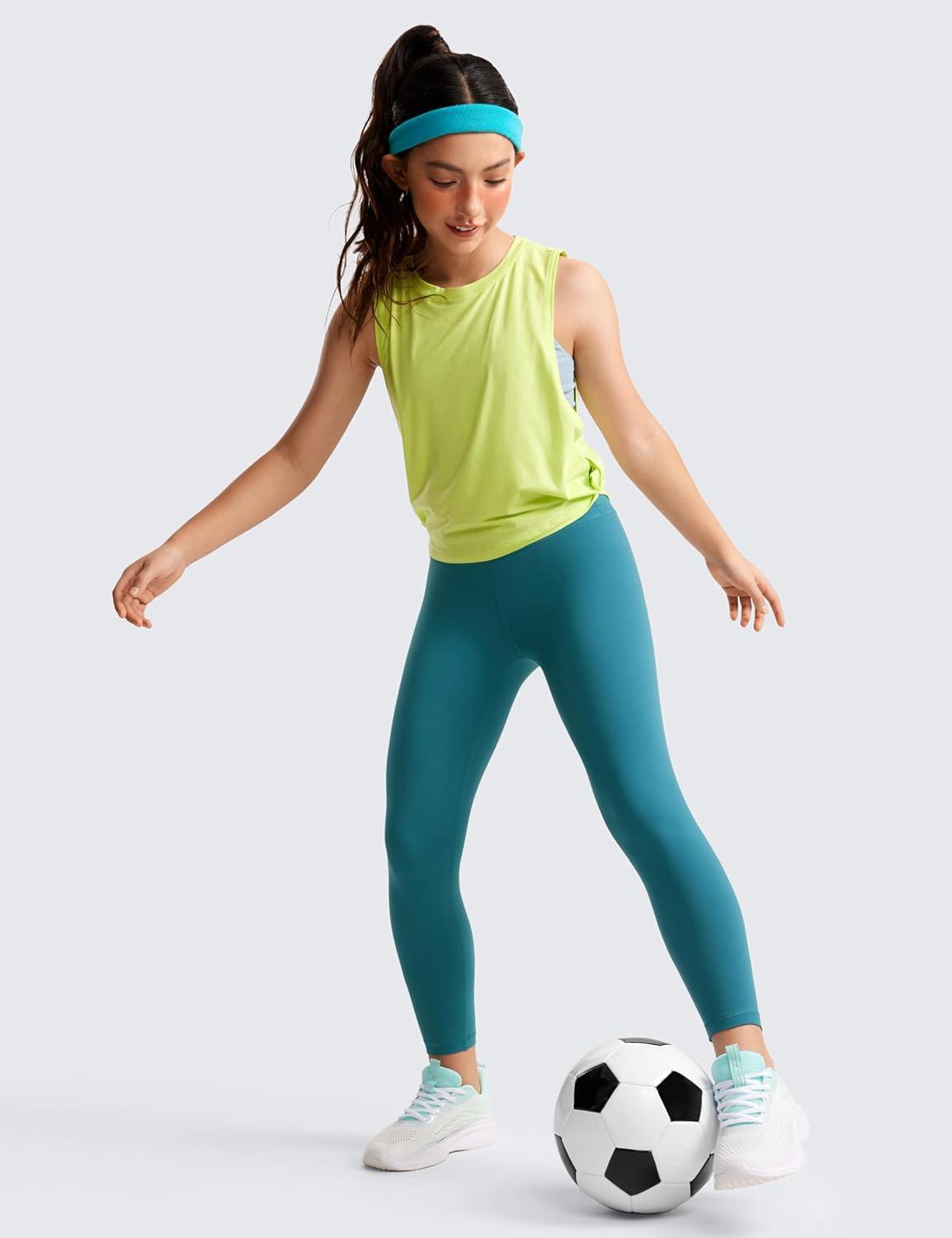 imageCRZ YOGA Girls Butterluxe Crossover Waist Yoga Leggings Athletic Sports Casual Pants V Cross Tights Kids TeenBorealis Green