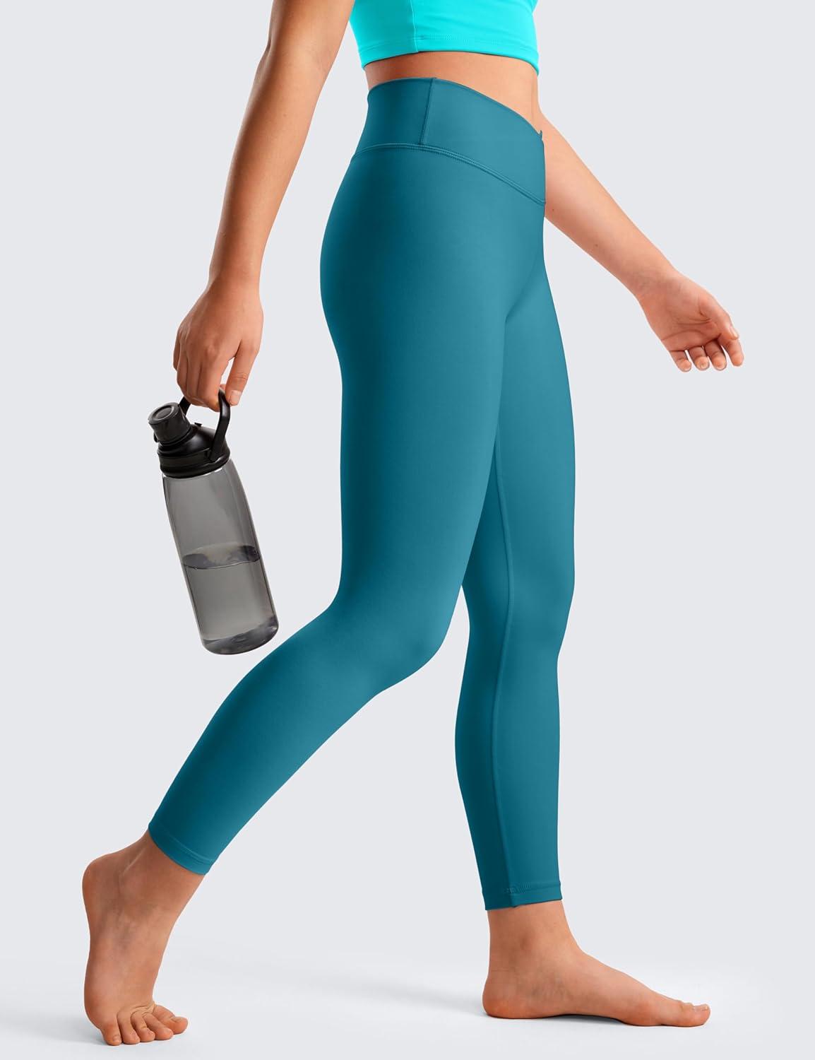 imageCRZ YOGA Girls Butterluxe Crossover Waist Yoga Leggings Athletic Sports Casual Pants V Cross Tights Kids TeenBorealis Green