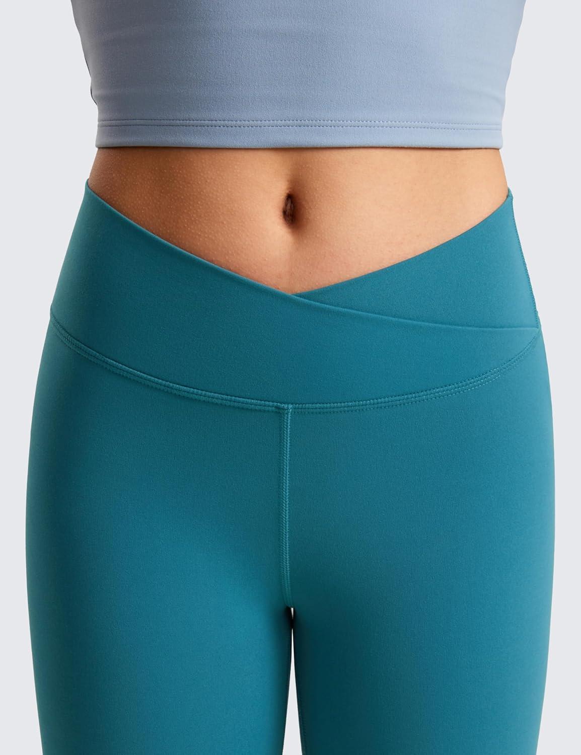 imageCRZ YOGA Girls Butterluxe Crossover Waist Yoga Leggings Athletic Sports Casual Pants V Cross Tights Kids TeenBorealis Green