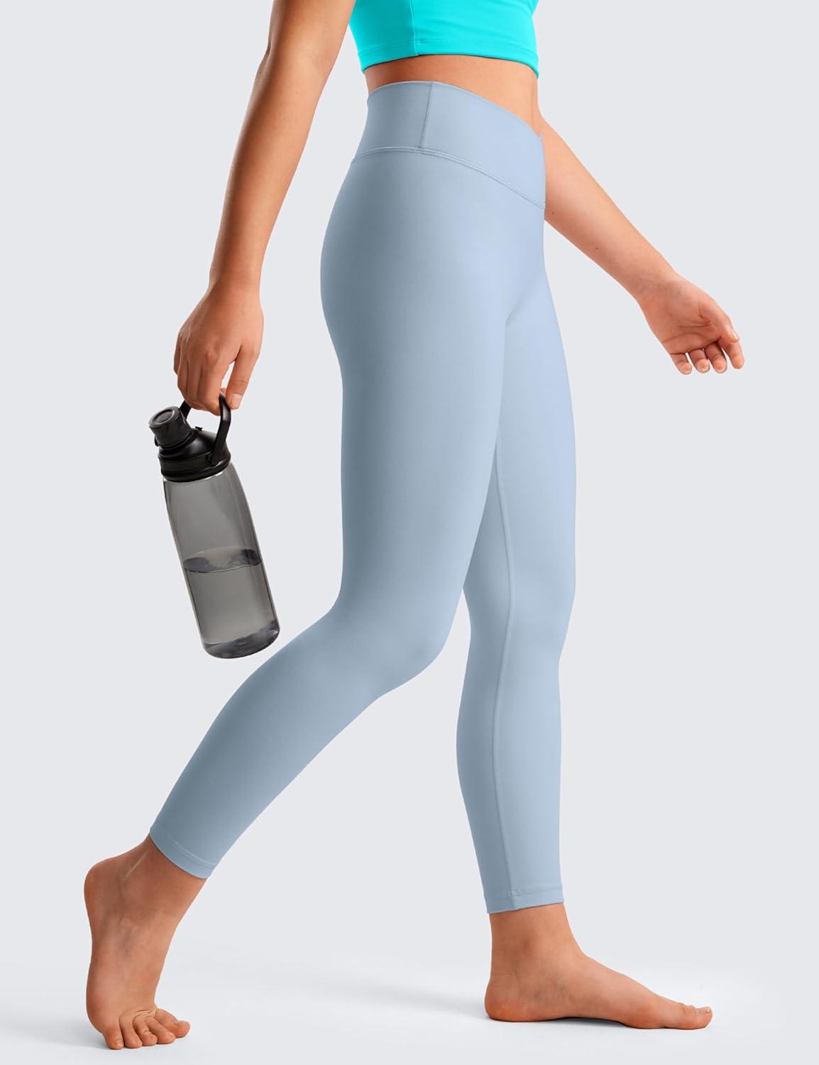 imageCRZ YOGA Girls Butterluxe Crossover Waist Yoga Leggings Athletic Sports Casual Pants V Cross Tights Kids TeenCambric Blue