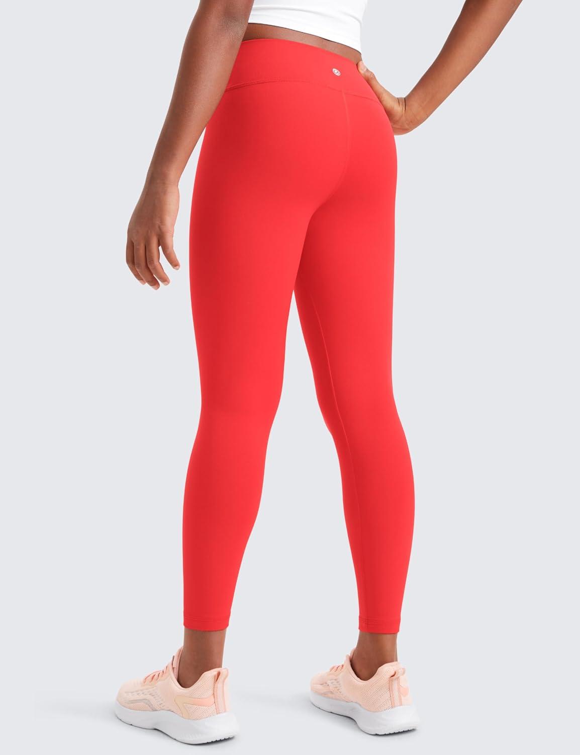 imageCRZ YOGA Girls Butterluxe Crossover Waist Yoga Leggings Athletic Sports Casual Pants V Cross Tights Kids TeenDeep Red