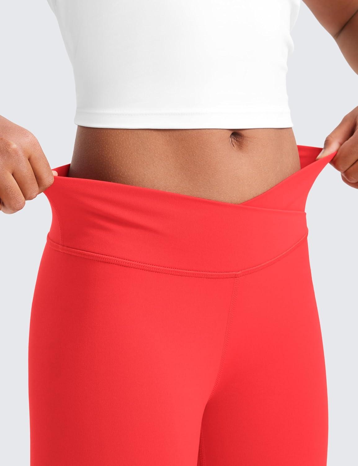 imageCRZ YOGA Girls Butterluxe Crossover Waist Yoga Leggings Athletic Sports Casual Pants V Cross Tights Kids TeenDeep Red