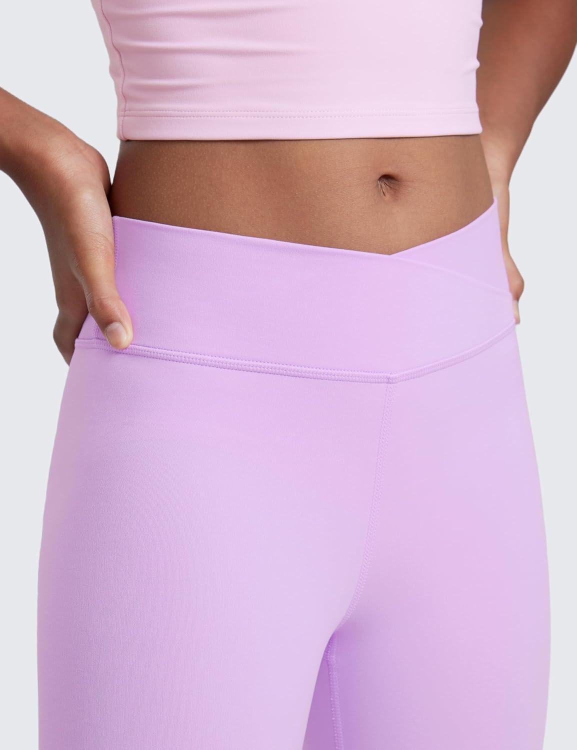 imageCRZ YOGA Girls Butterluxe Crossover Waist Yoga Leggings Athletic Sports Casual Pants V Cross Tights Kids TeenElfin Purple