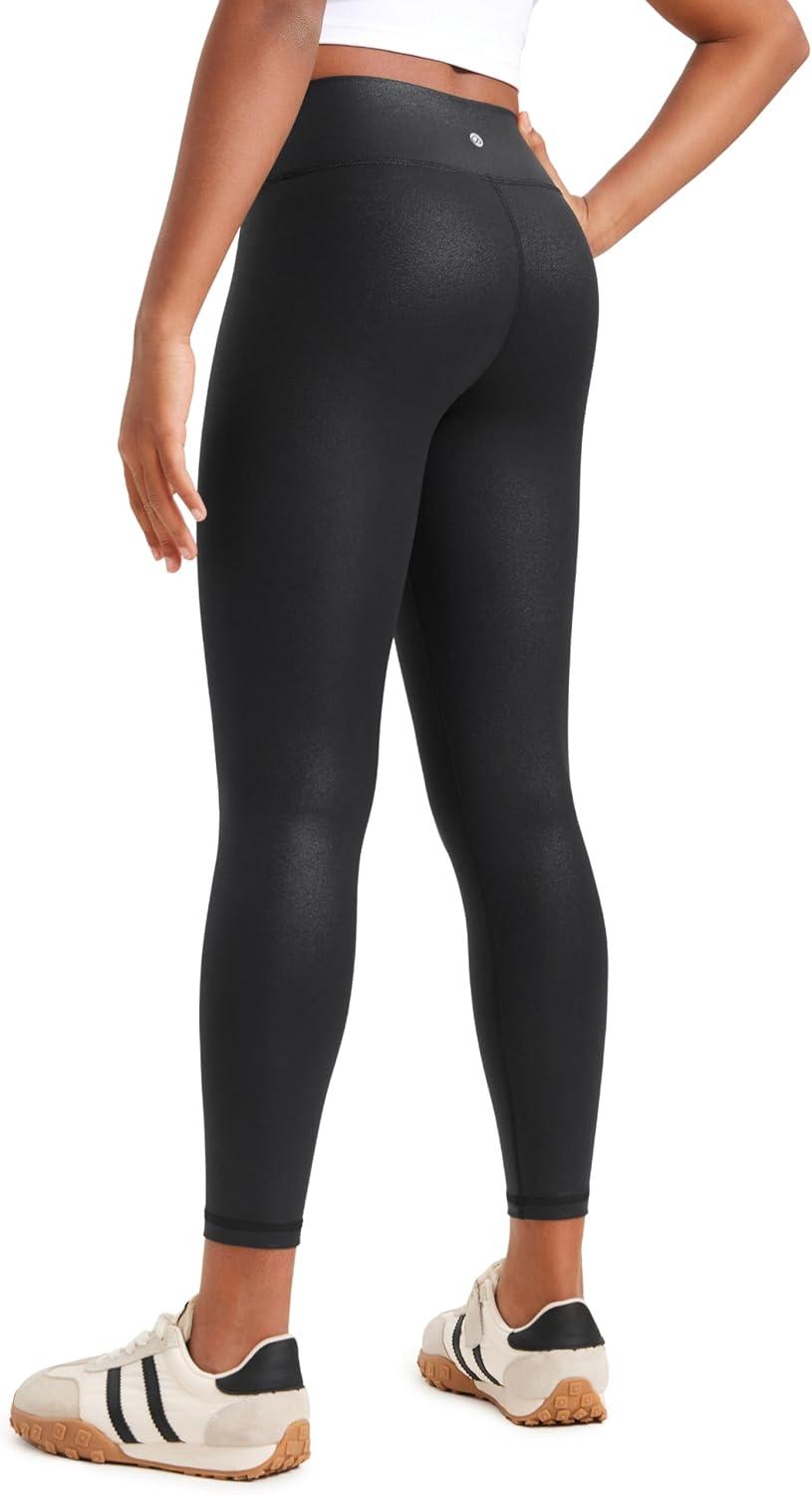 imageCRZ YOGA Girls Butterluxe Crossover Waist Yoga Leggings Athletic Sports Casual Pants V Cross Tights Kids TeenFaux Leather Black