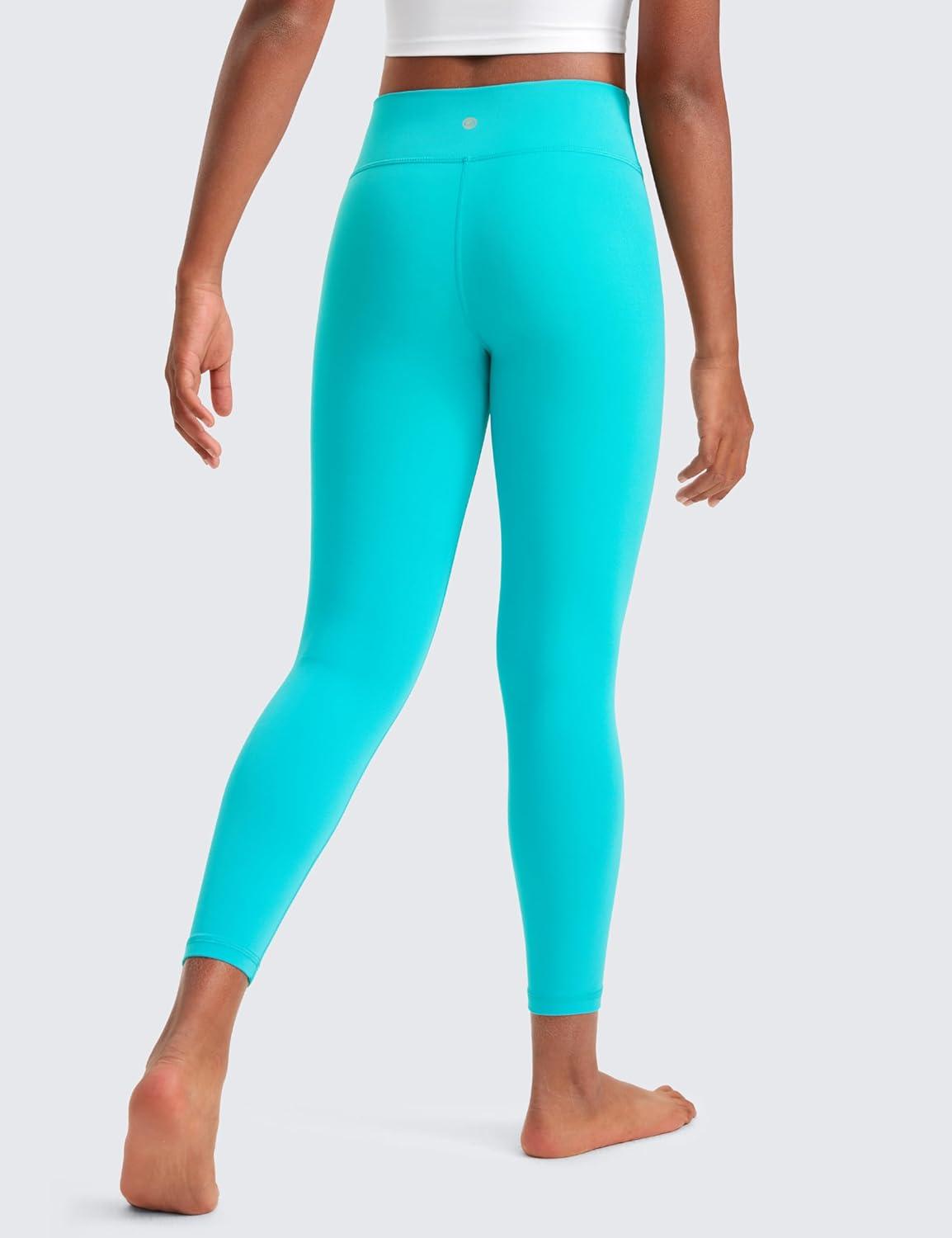 imageCRZ YOGA Girls Butterluxe Crossover Waist Yoga Leggings Athletic Sports Casual Pants V Cross Tights Kids TeenNeonspectral Blue