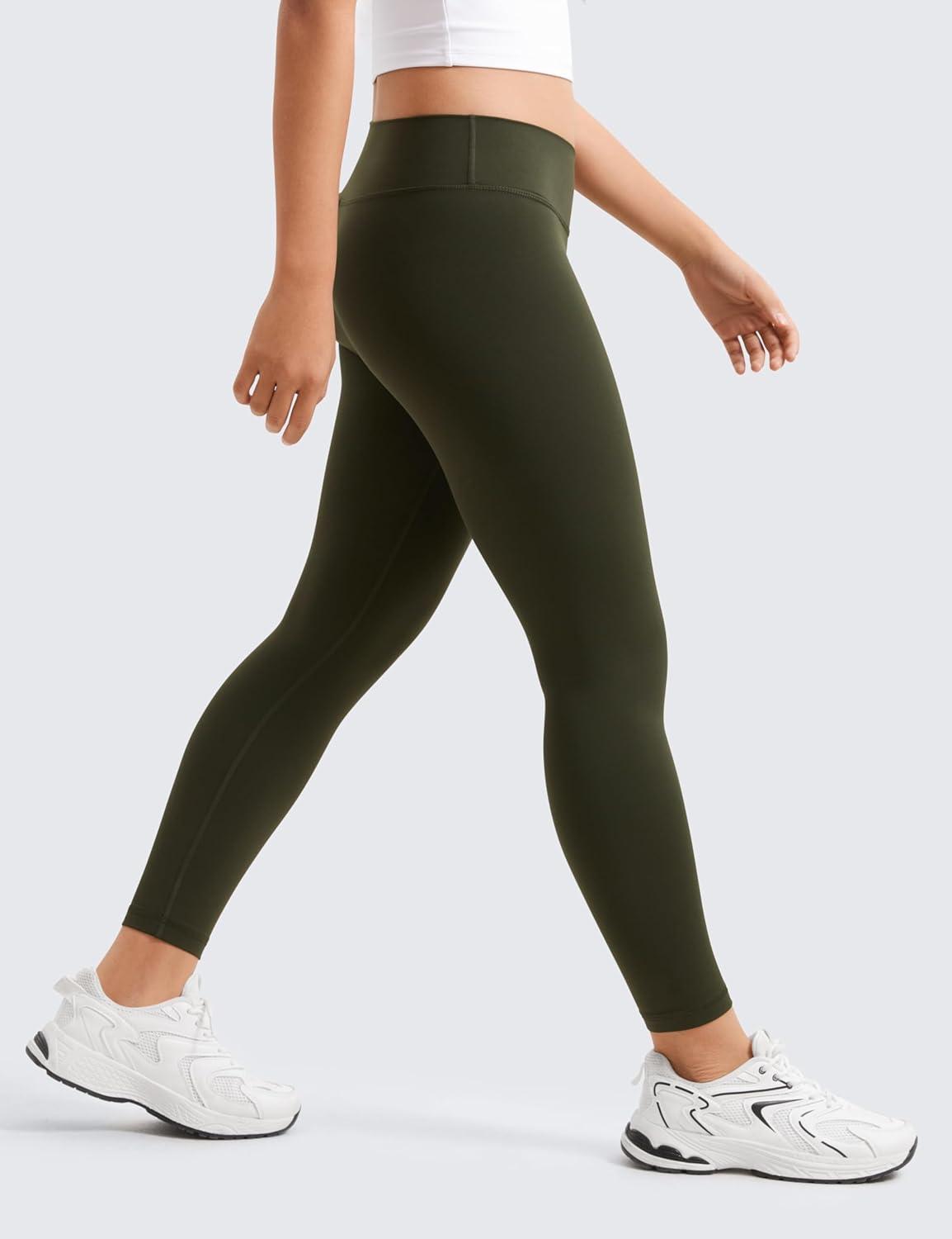 imageCRZ YOGA Girls Butterluxe Crossover Waist Yoga Leggings Athletic Sports Casual Pants V Cross Tights Kids TeenOlive Green