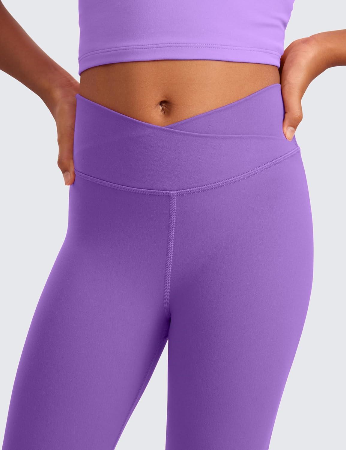 imageCRZ YOGA Girls Butterluxe Crossover Waist Yoga Leggings Athletic Sports Casual Pants V Cross Tights Kids TeenRoyal Lilac