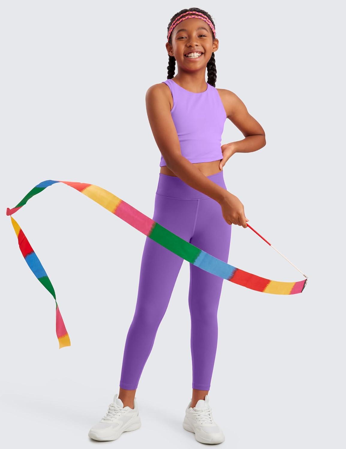 imageCRZ YOGA Girls Butterluxe Crossover Waist Yoga Leggings Athletic Sports Casual Pants V Cross Tights Kids TeenRoyal Lilac