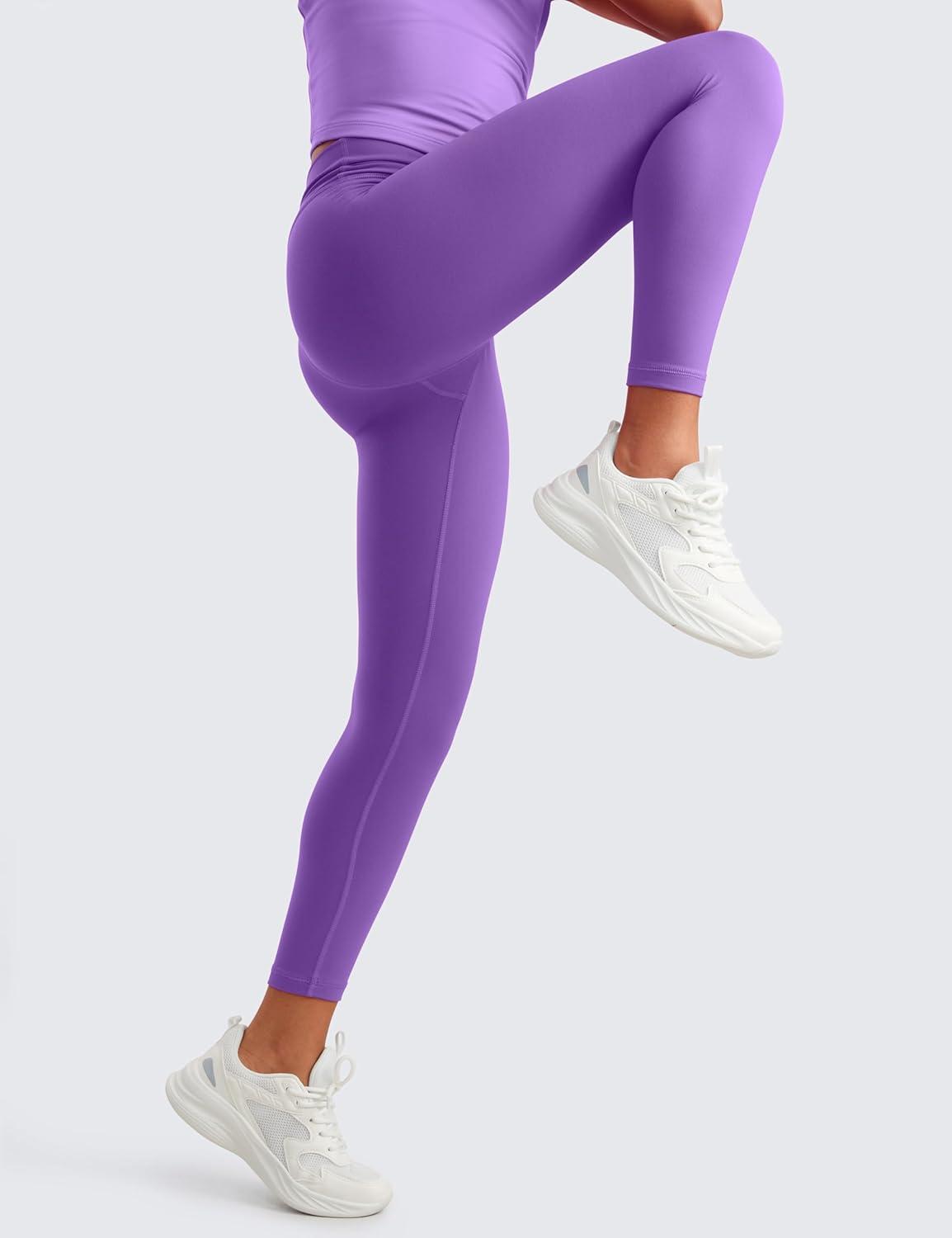 imageCRZ YOGA Girls Butterluxe Crossover Waist Yoga Leggings Athletic Sports Casual Pants V Cross Tights Kids TeenRoyal Lilac