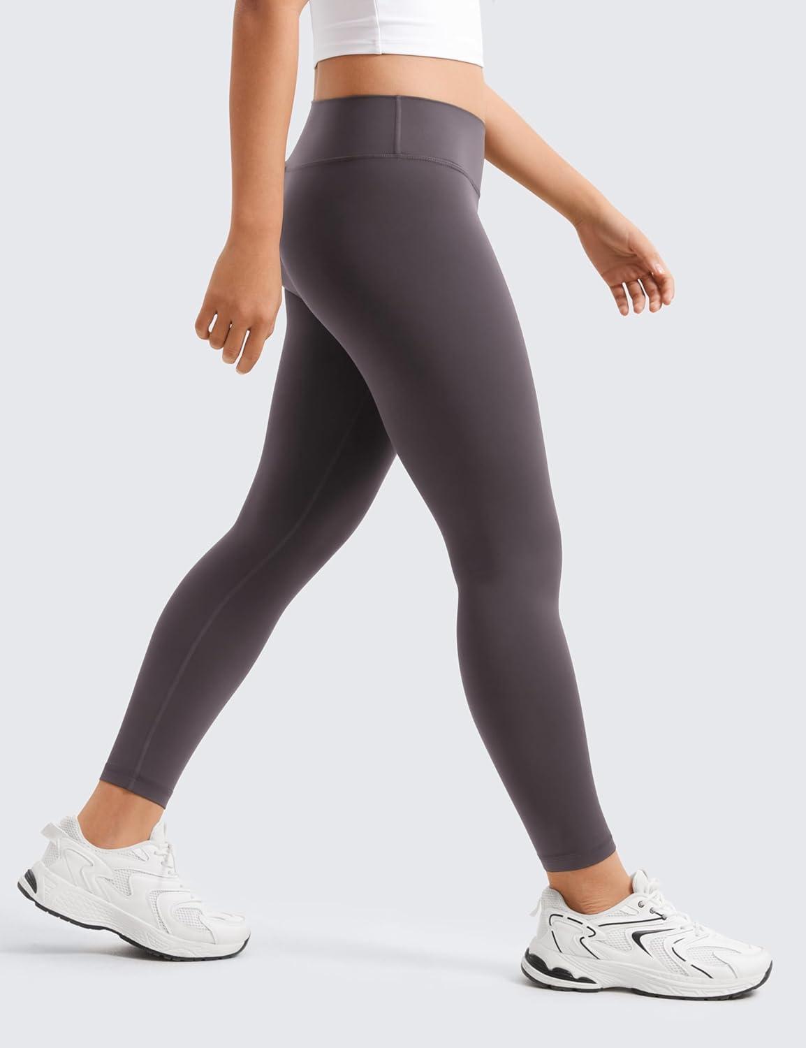 imageCRZ YOGA Girls Butterluxe Crossover Waist Yoga Leggings Athletic Sports Casual Pants V Cross Tights Kids TeenTornado Grey