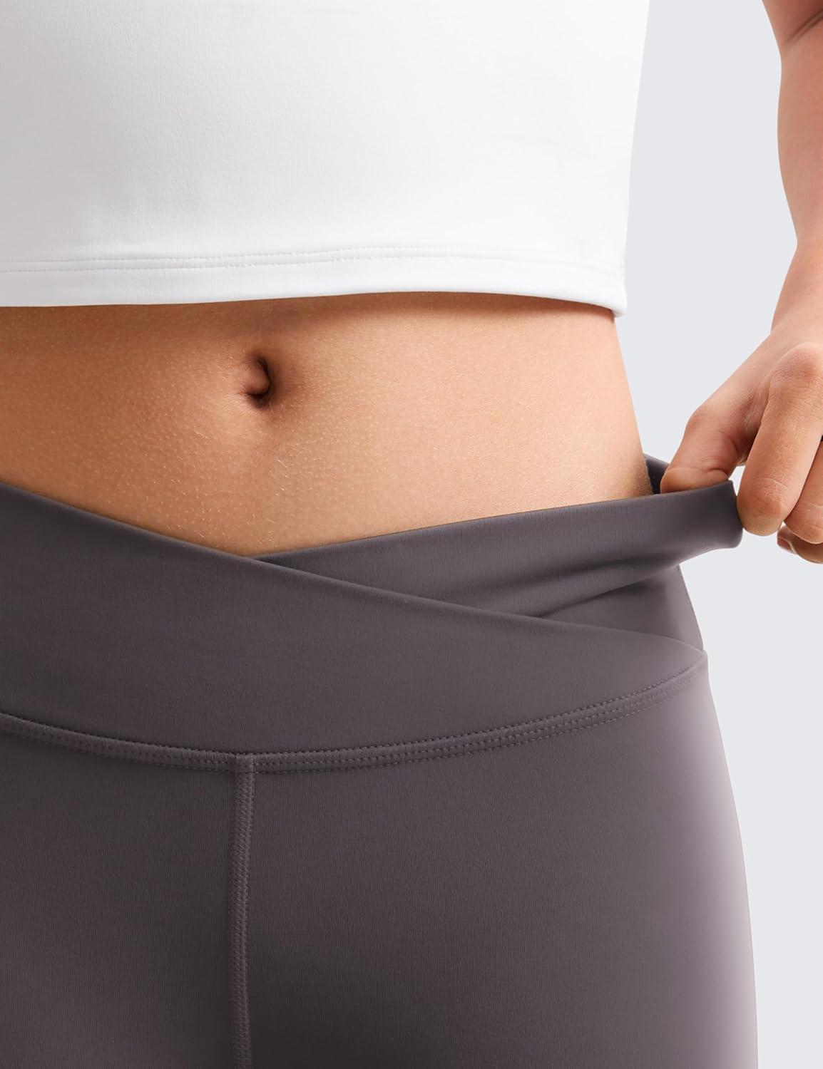 imageCRZ YOGA Girls Butterluxe Crossover Waist Yoga Leggings Athletic Sports Casual Pants V Cross Tights Kids TeenTornado Grey