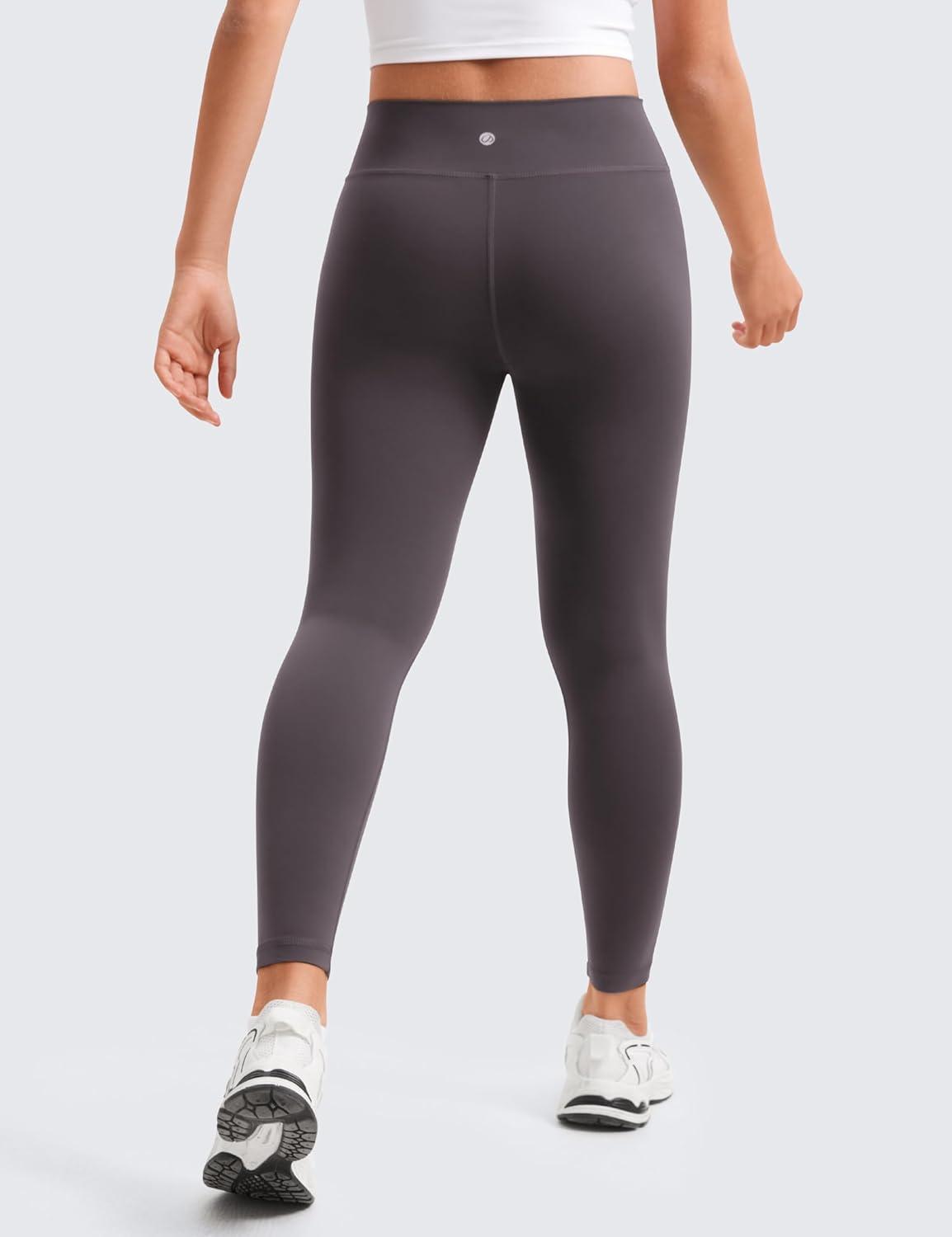 imageCRZ YOGA Girls Butterluxe Crossover Waist Yoga Leggings Athletic Sports Casual Pants V Cross Tights Kids TeenTornado Grey