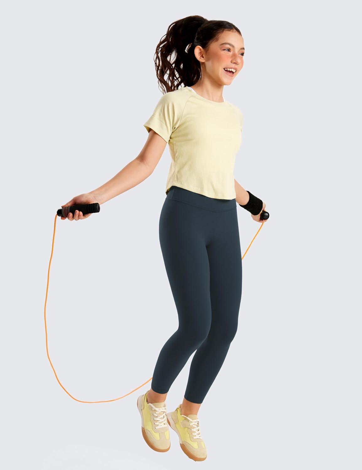 imageCRZ YOGA Girls Butterluxe Crossover Waist Yoga Leggings Athletic Sports Casual Pants V Cross Tights Kids TeenTrue Navy