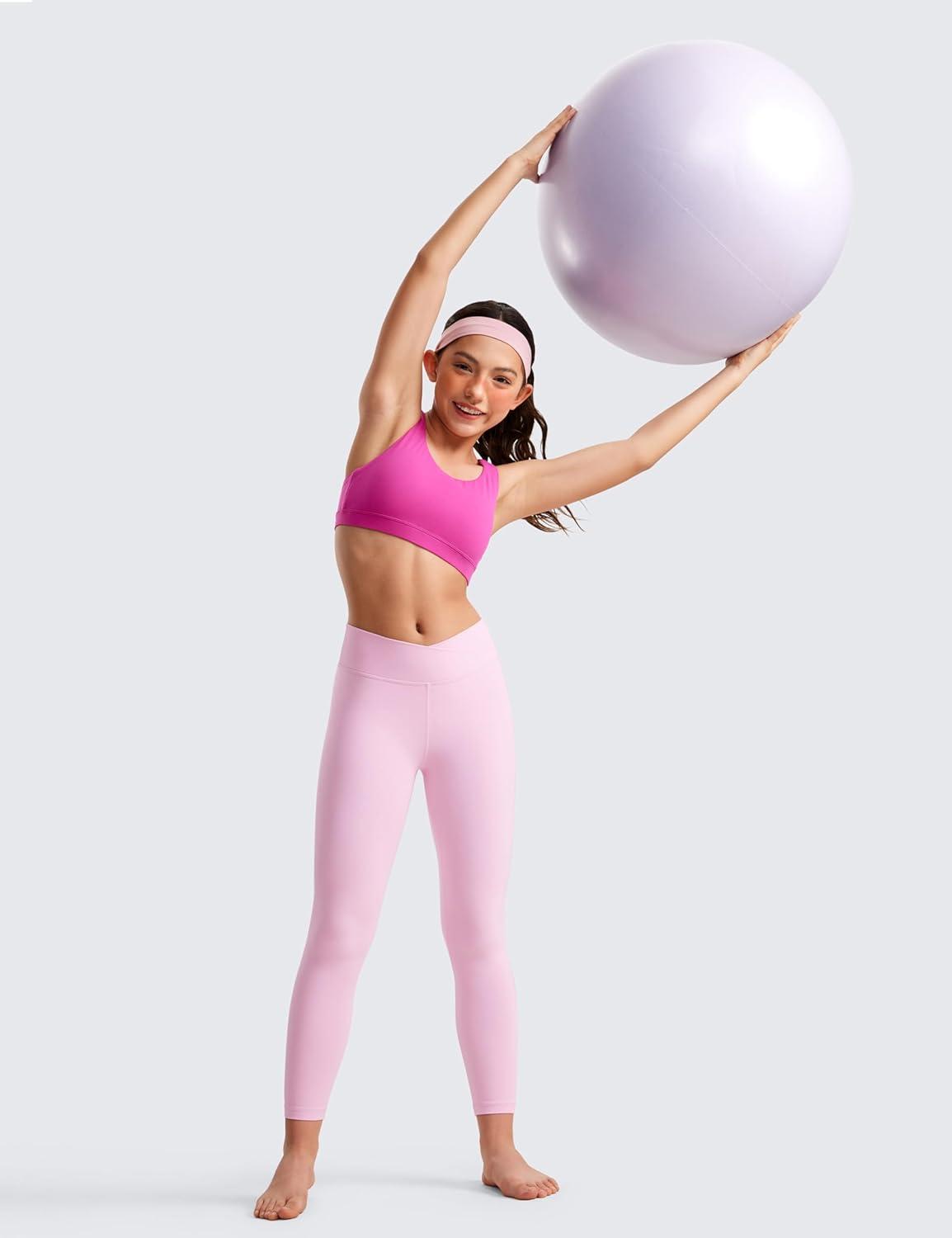 imageCRZ YOGA Girls Butterluxe Crossover Waist Yoga Leggings Athletic Sports Casual Pants V Cross Tights Kids TeenVita Pink
