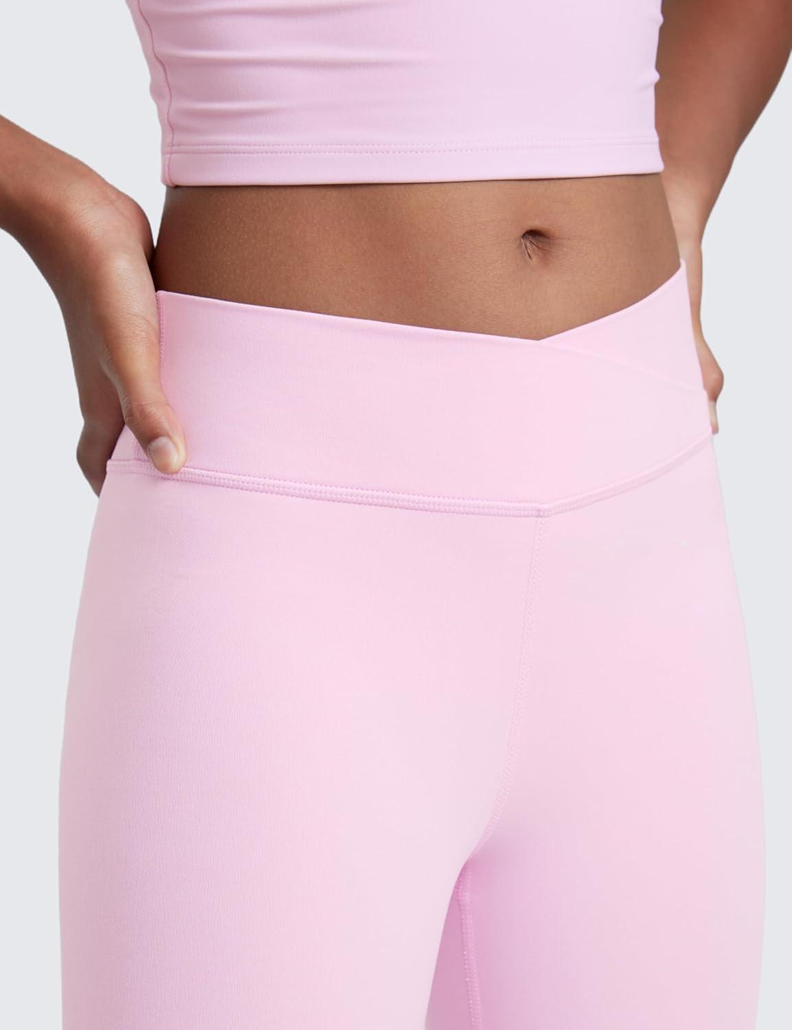 imageCRZ YOGA Girls Butterluxe Crossover Waist Yoga Leggings Athletic Sports Casual Pants V Cross Tights Kids TeenVita Pink
