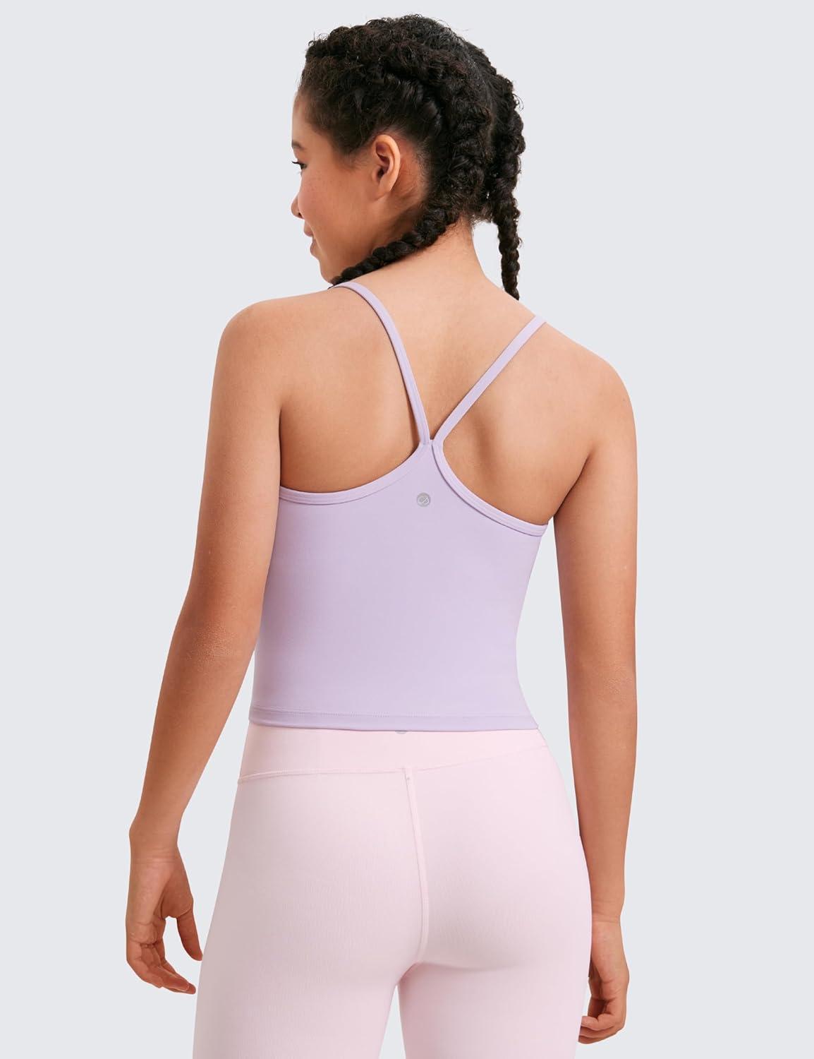 imageCRZ YOGA Girls Butterluxe Double Lined Camisole Tank Tops Crop Dance Yoga Athletic Casual Spaghetti Y Back Kids TeenLilac Air