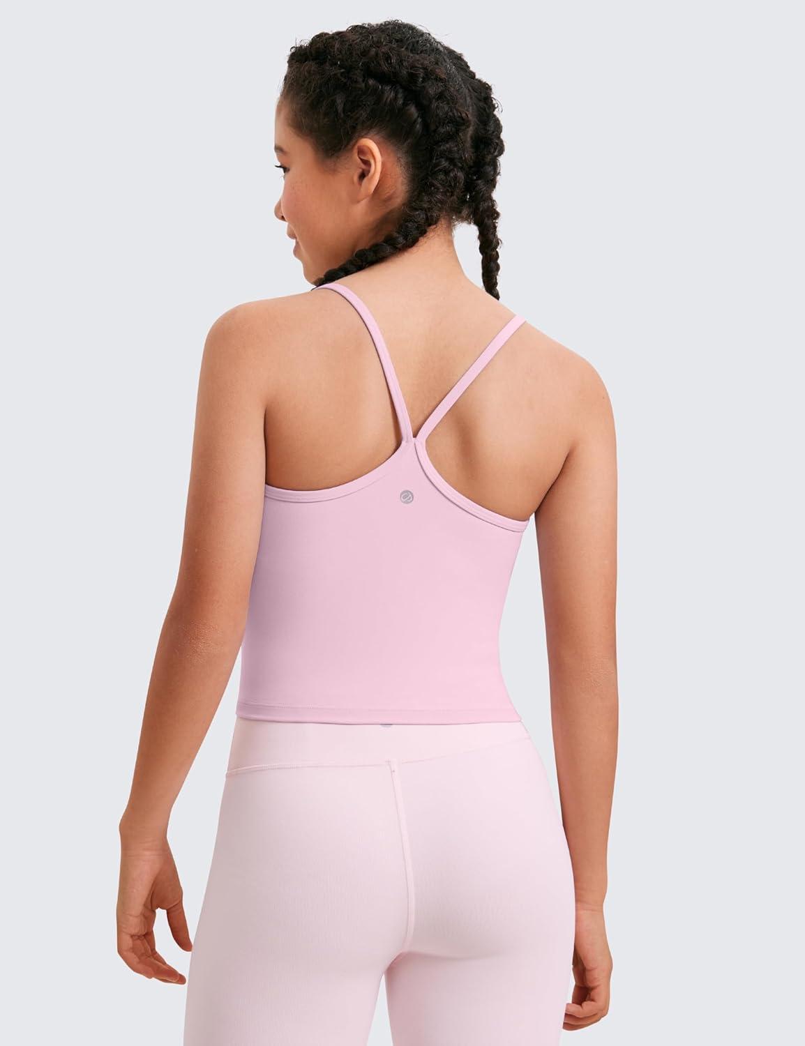 imageCRZ YOGA Girls Butterluxe Double Lined Camisole Tank Tops Crop Dance Yoga Athletic Casual Spaghetti Y Back Kids TeenMilk Pink