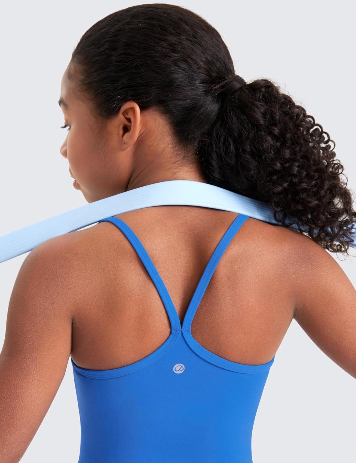 imageCRZ YOGA Girls Butterluxe Double Lined Camisole Tank Tops Crop Dance Yoga Athletic Casual Spaghetti Y Back Kids TeenSparkle Blue