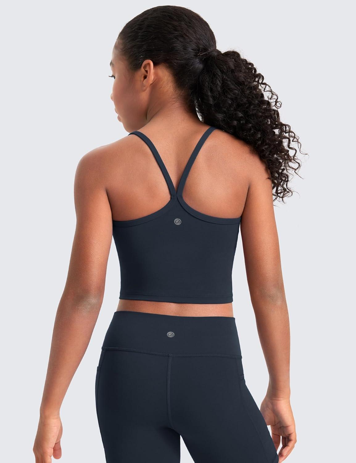 imageCRZ YOGA Girls Butterluxe Double Lined Camisole Tank Tops Crop Dance Yoga Athletic Casual Spaghetti Y Back Kids TeenTwilight Blue