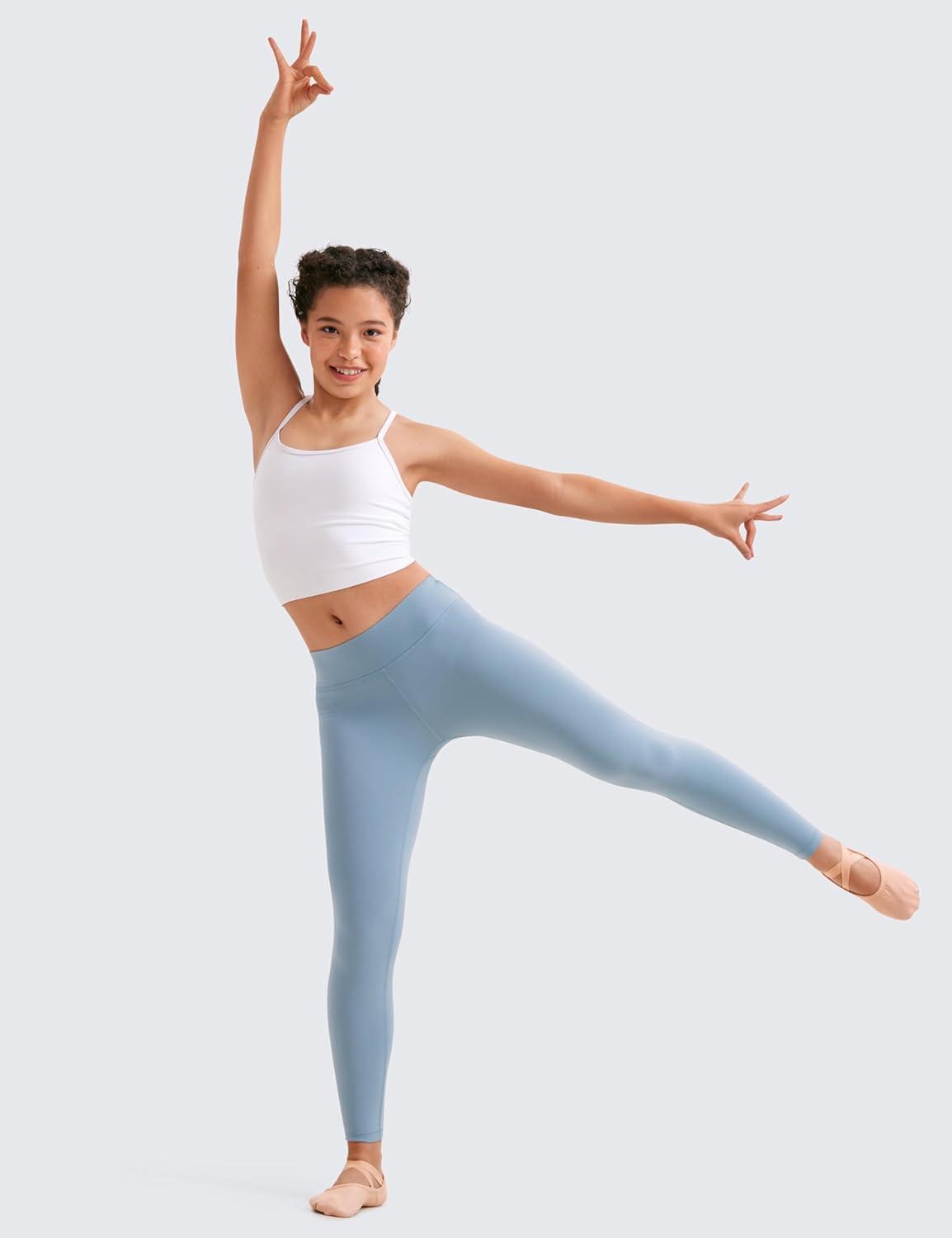 imageCRZ YOGA Girls Butterluxe Double Lined Camisole Tank Tops Crop Dance Yoga Athletic Casual Spaghetti Y Back Kids TeenWhite