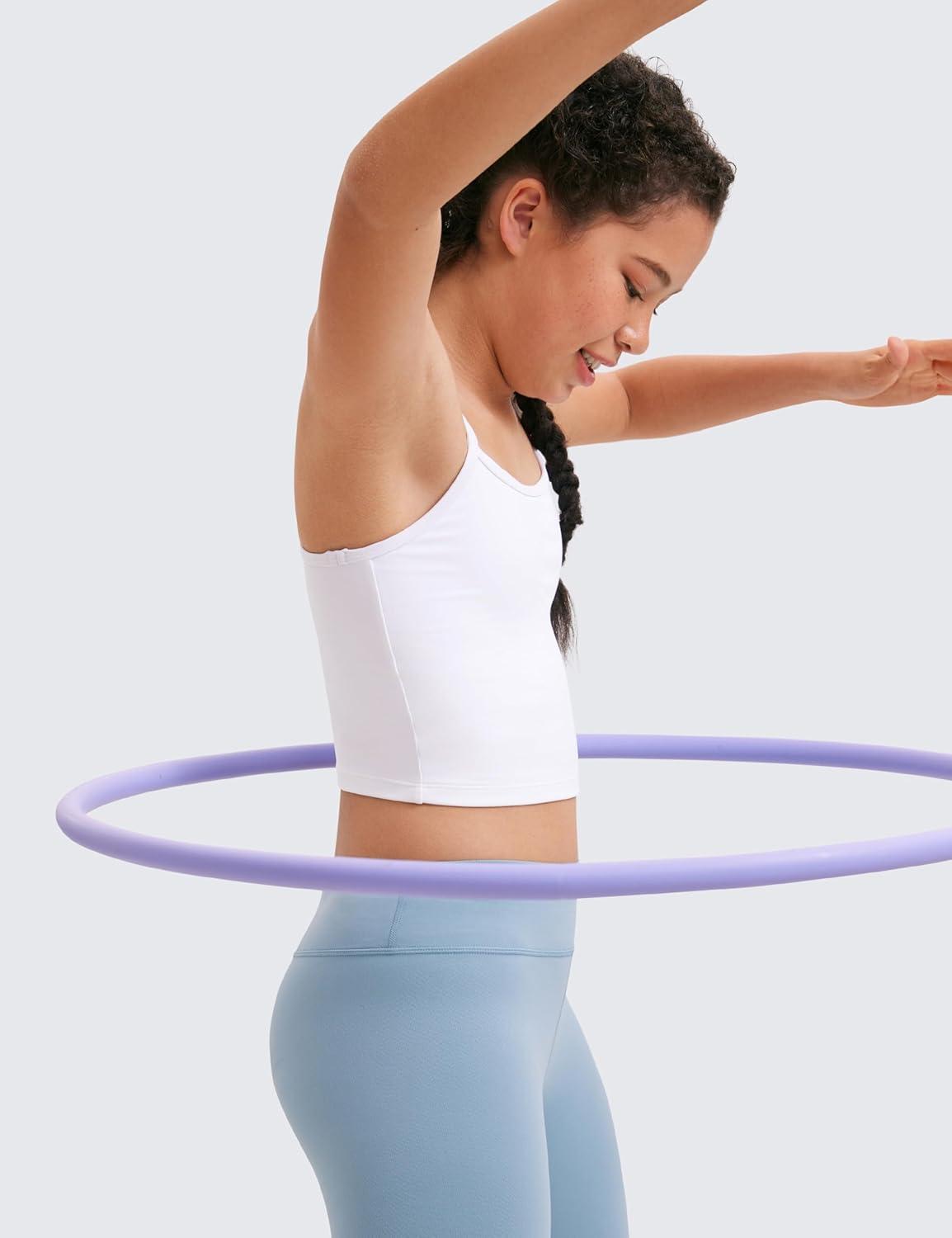 imageCRZ YOGA Girls Butterluxe Double Lined Camisole Tank Tops Crop Dance Yoga Athletic Casual Spaghetti Y Back Kids TeenWhite