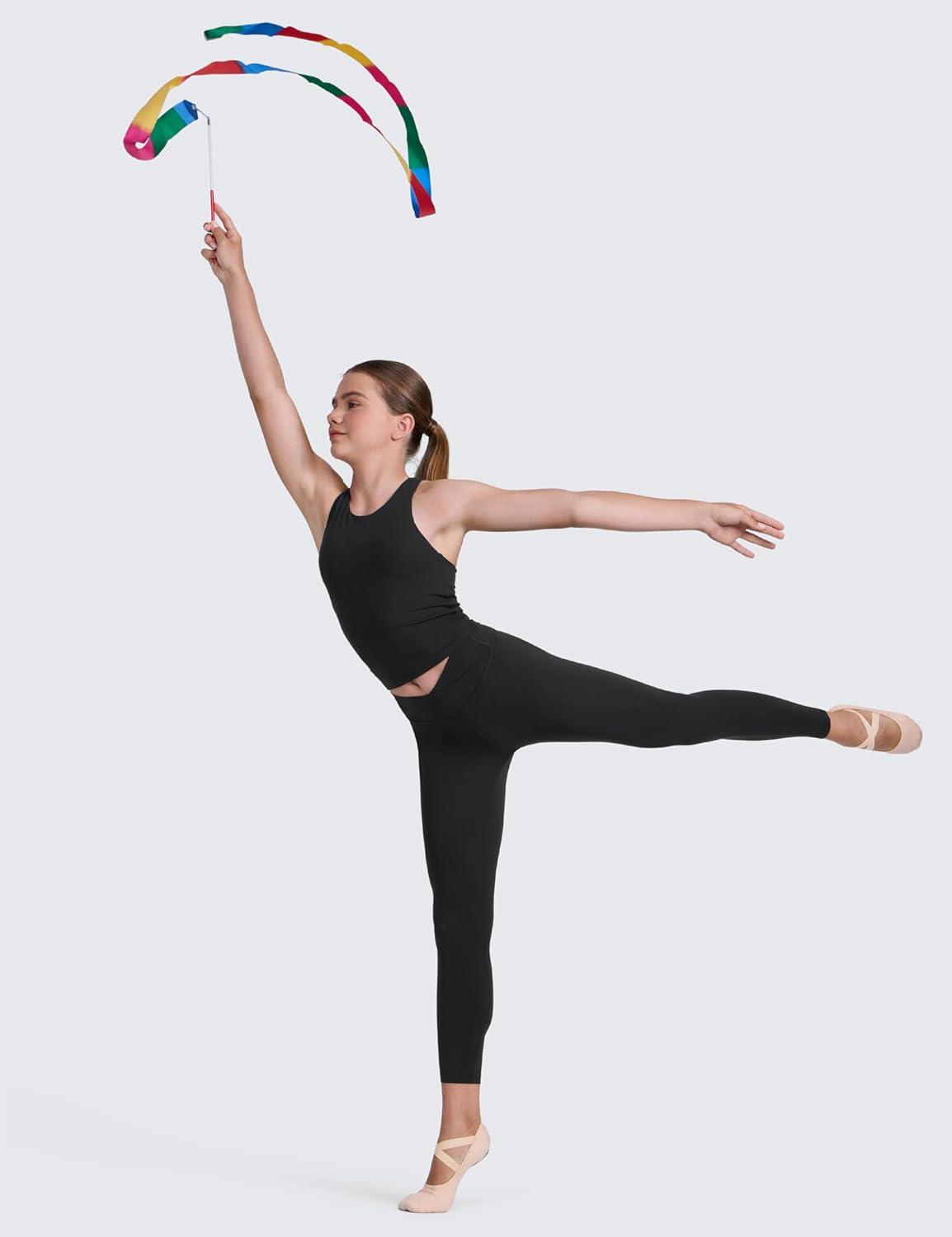 imageCRZ YOGA Girls Butterluxe Double Lined High Neck Tank Tops Waist Length Dance Yoga Athletic Casual Racerback Kids TeenBlack