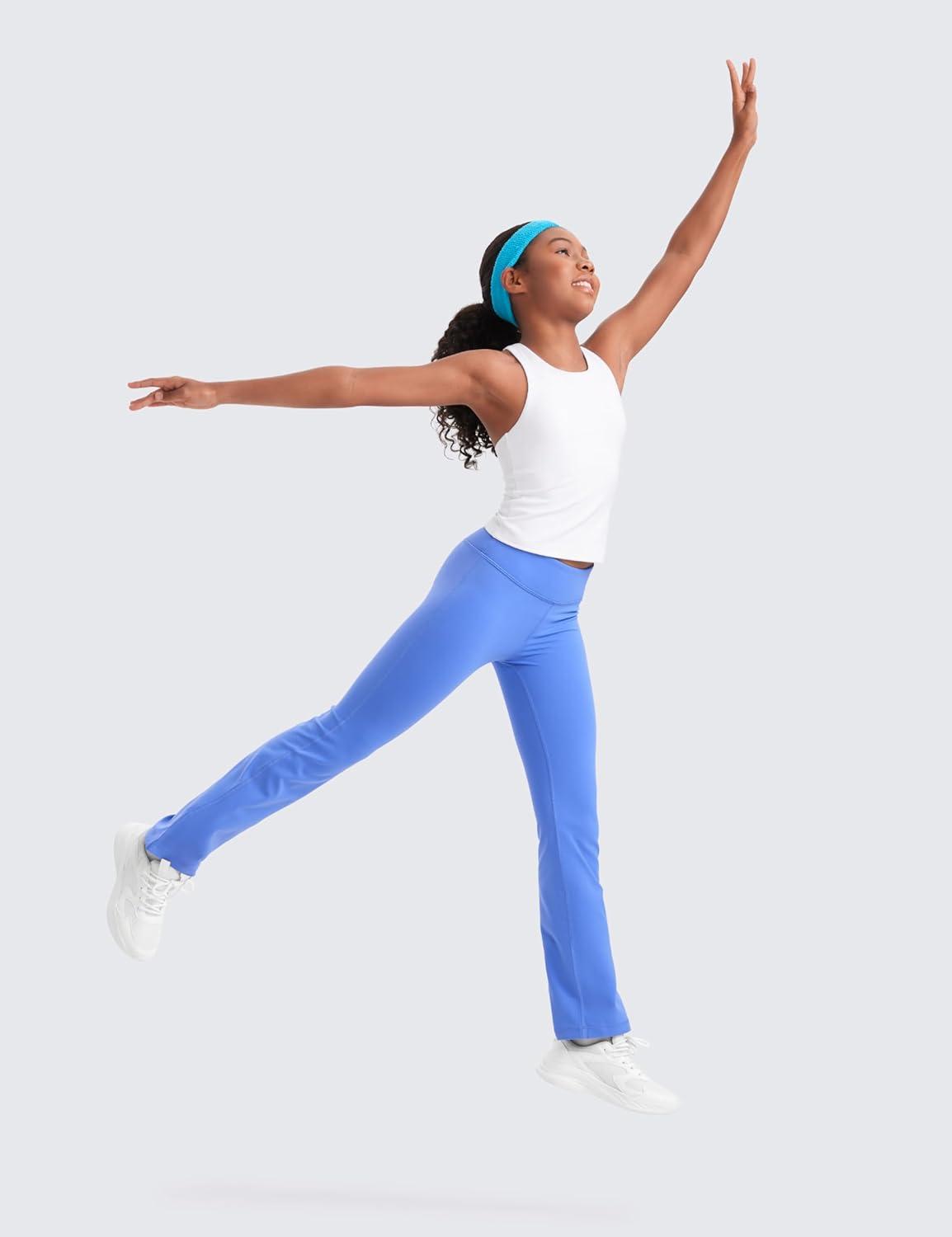 imageCRZ YOGA Girls Butterluxe Double Lined High Neck Tank Tops Waist Length Dance Yoga Athletic Casual Racerback Kids TeenWhite