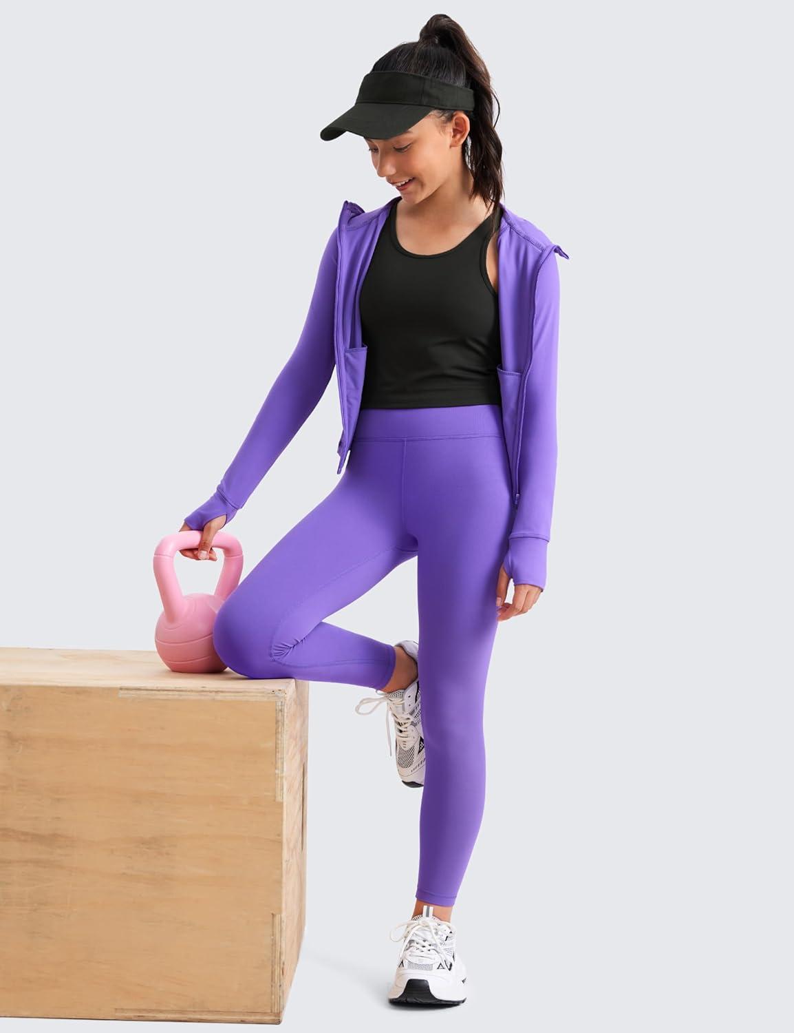 imageCRZ YOGA Girls Butterluxe Double Lined U Back Tank Tops Crop Dance Yoga Athletic Casual Crew Neck Tight Kids TeenBlack