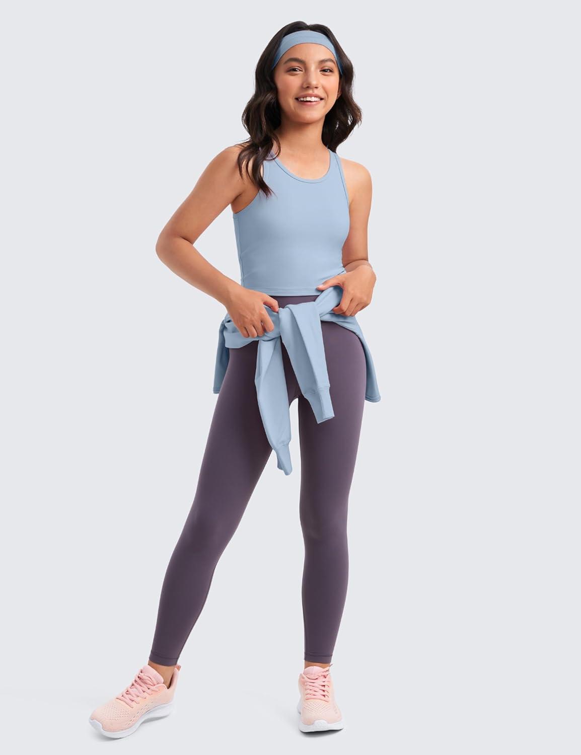 imageCRZ YOGA Girls Butterluxe Double Lined U Back Tank Tops Crop Dance Yoga Athletic Casual Crew Neck Tight Kids TeenCambric Blue