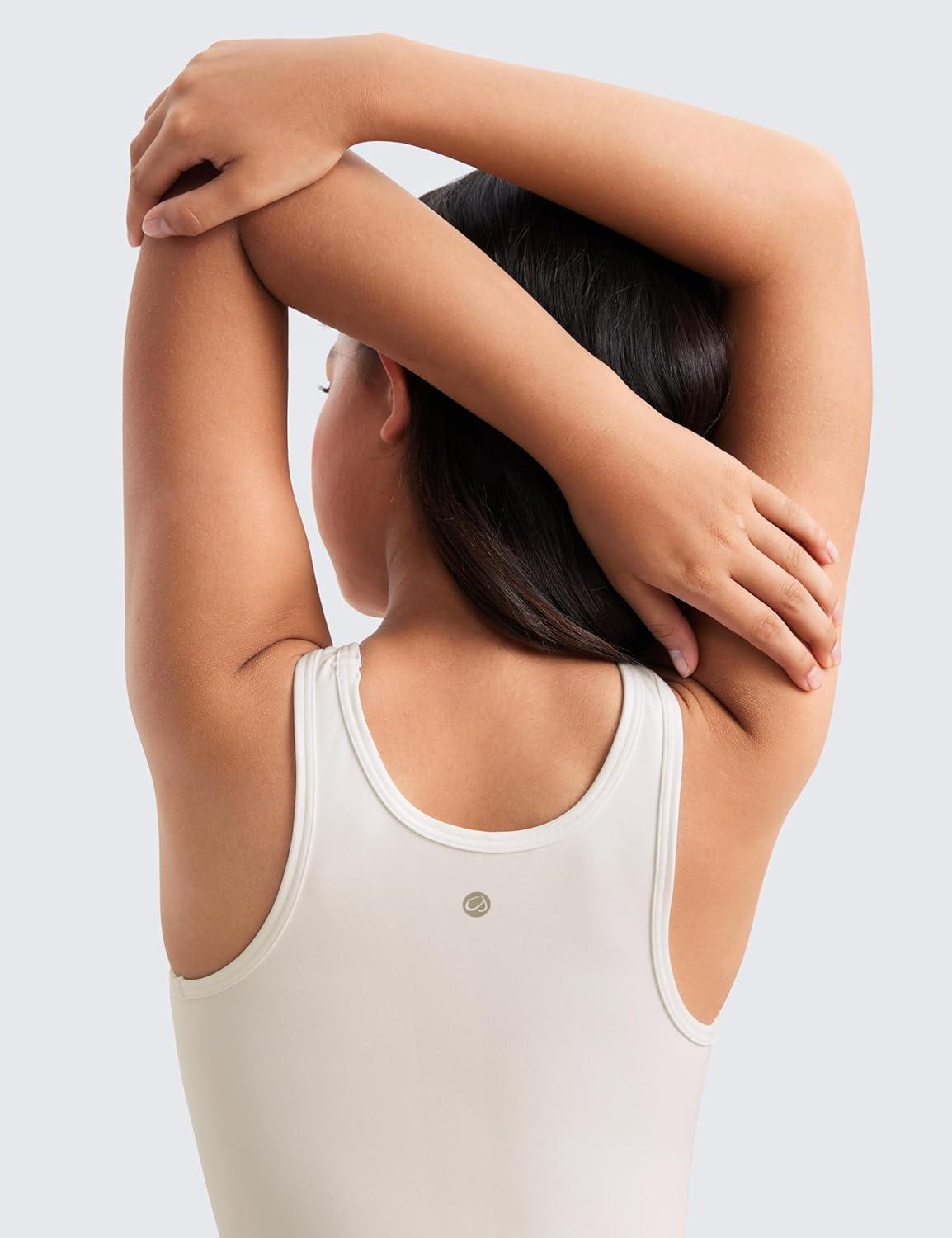 imageCRZ YOGA Girls Butterluxe Double Lined U Back Tank Tops Crop Dance Yoga Athletic Casual Crew Neck Tight Kids TeenMilky White
