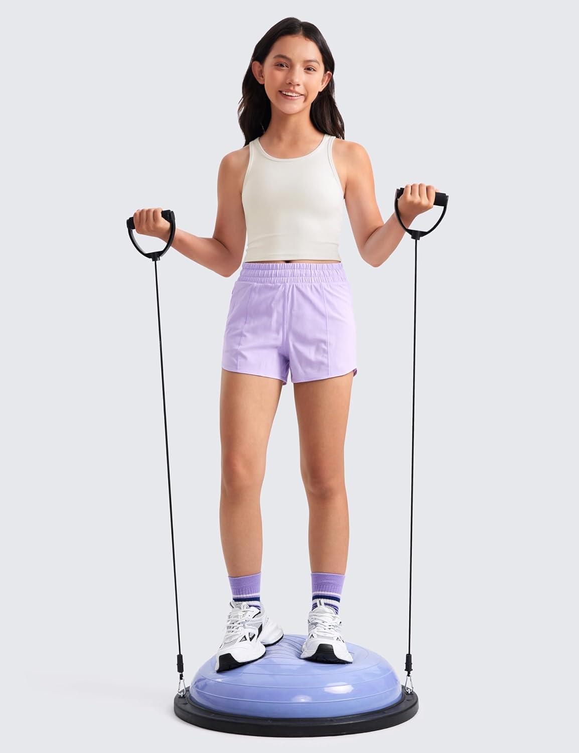 imageCRZ YOGA Girls Butterluxe Double Lined U Back Tank Tops Crop Dance Yoga Athletic Casual Crew Neck Tight Kids TeenMilky White