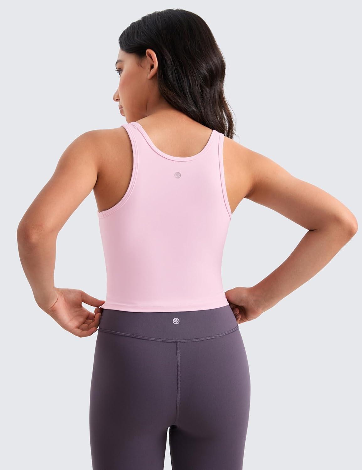 imageCRZ YOGA Girls Butterluxe Double Lined U Back Tank Tops Crop Dance Yoga Athletic Casual Crew Neck Tight Kids TeenPink Peony