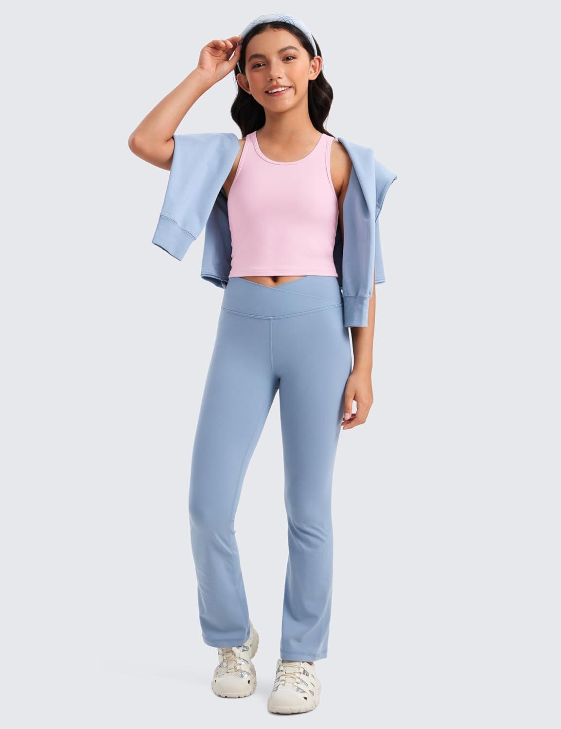 imageCRZ YOGA Girls Butterluxe Double Lined U Back Tank Tops Crop Dance Yoga Athletic Casual Crew Neck Tight Kids TeenPink Peony