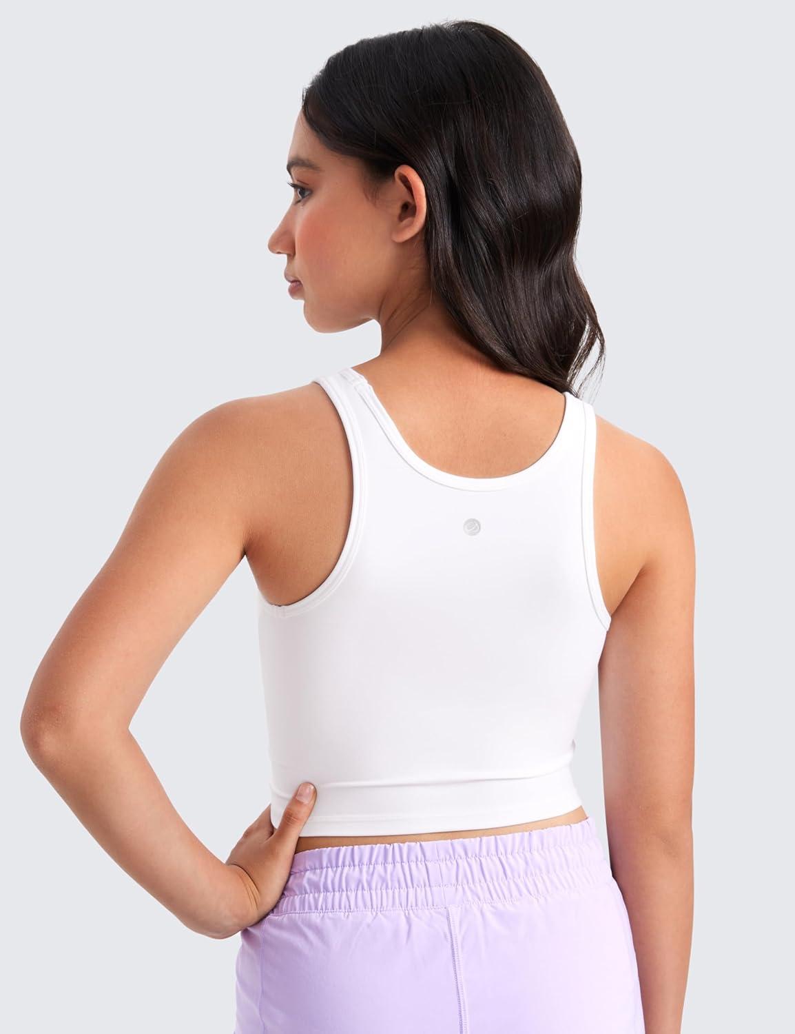 imageCRZ YOGA Girls Butterluxe Double Lined U Back Tank Tops Crop Dance Yoga Athletic Casual Crew Neck Tight Kids TeenWhite