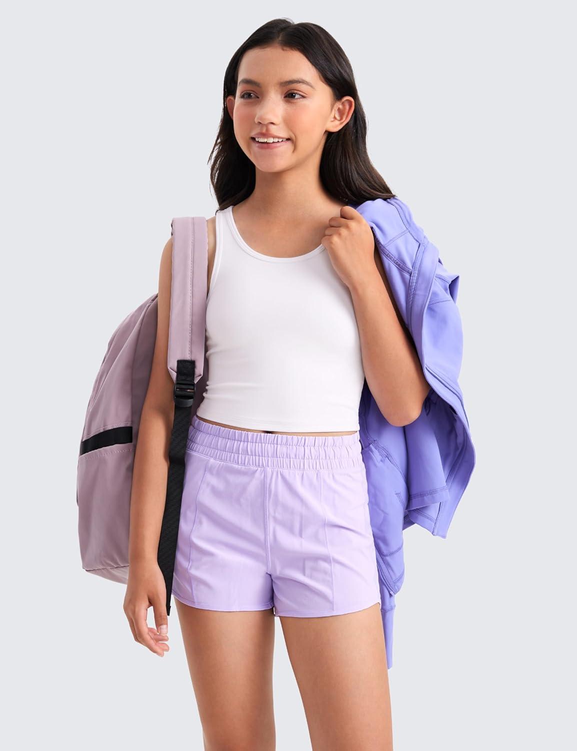 imageCRZ YOGA Girls Butterluxe Double Lined U Back Tank Tops Crop Dance Yoga Athletic Casual Crew Neck Tight Kids TeenWhite