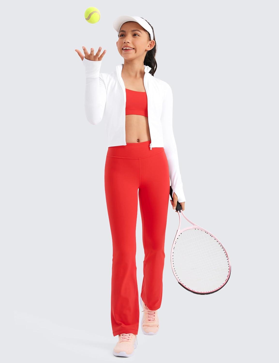 imageCRZ YOGA Girls Butterluxe High Waist Yoga Flare Leggings Dance Casual Athletic Pants Bell Bottoms Bootcut Kids TeenDeep Red