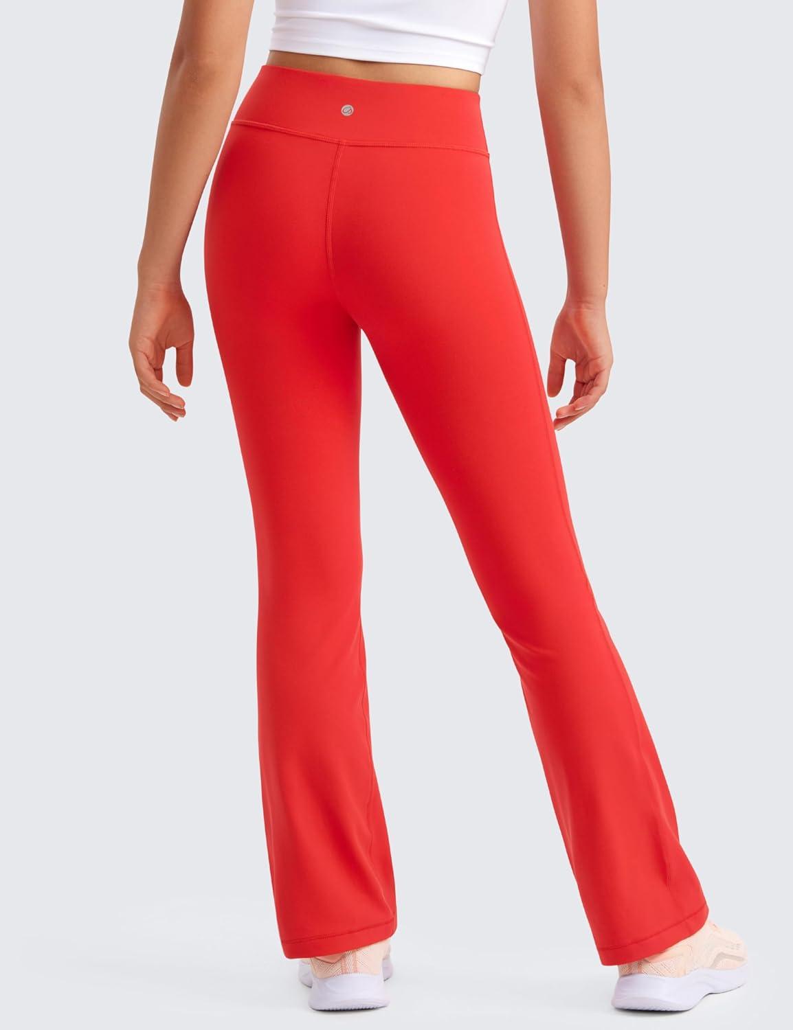 imageCRZ YOGA Girls Butterluxe High Waist Yoga Flare Leggings Dance Casual Athletic Pants Bell Bottoms Bootcut Kids TeenDeep Red